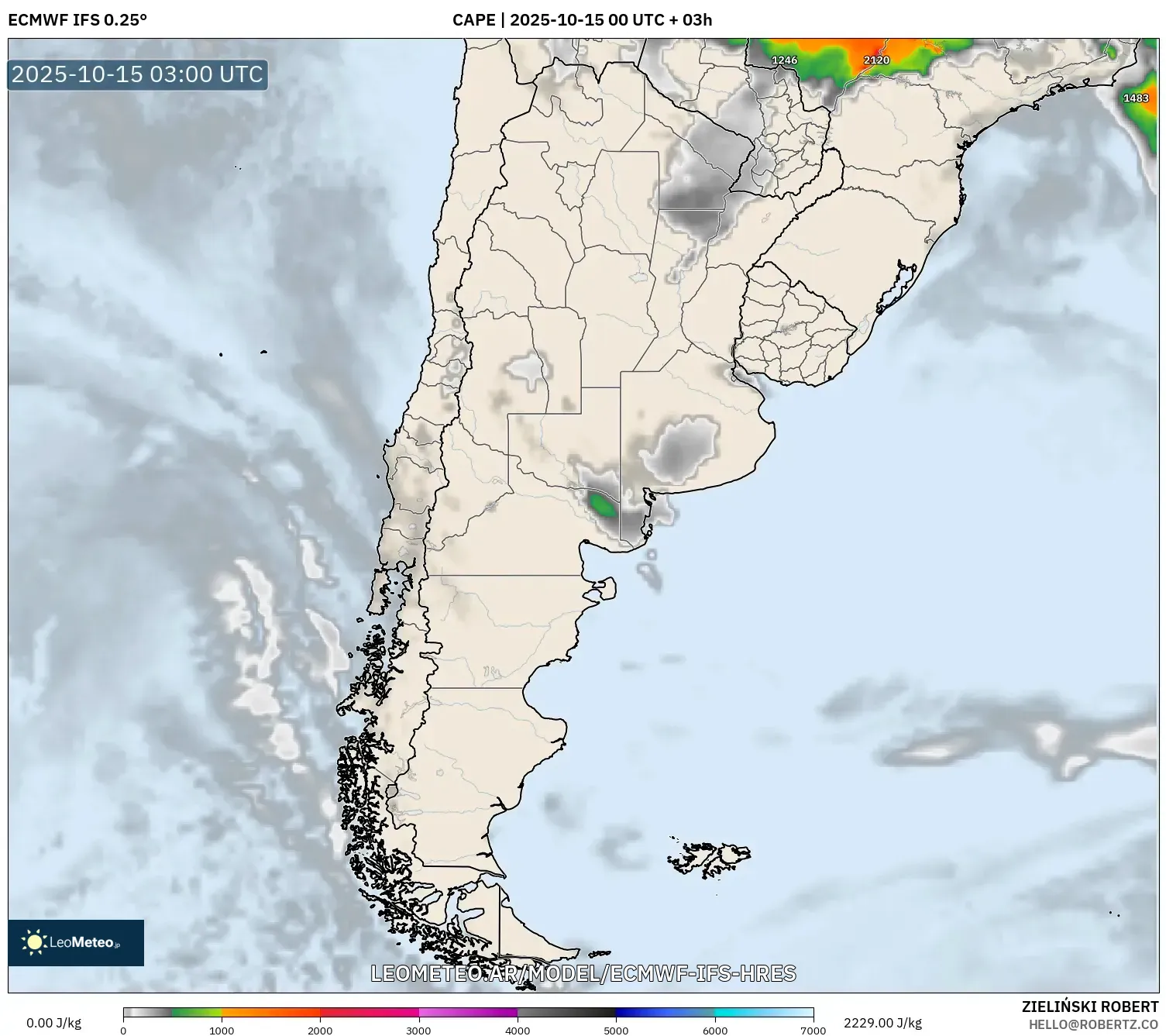 ECMWF IFS 0.25° model - Argentina, CAPE ECMWF IFS 0.25° model - Argentina, CAPE