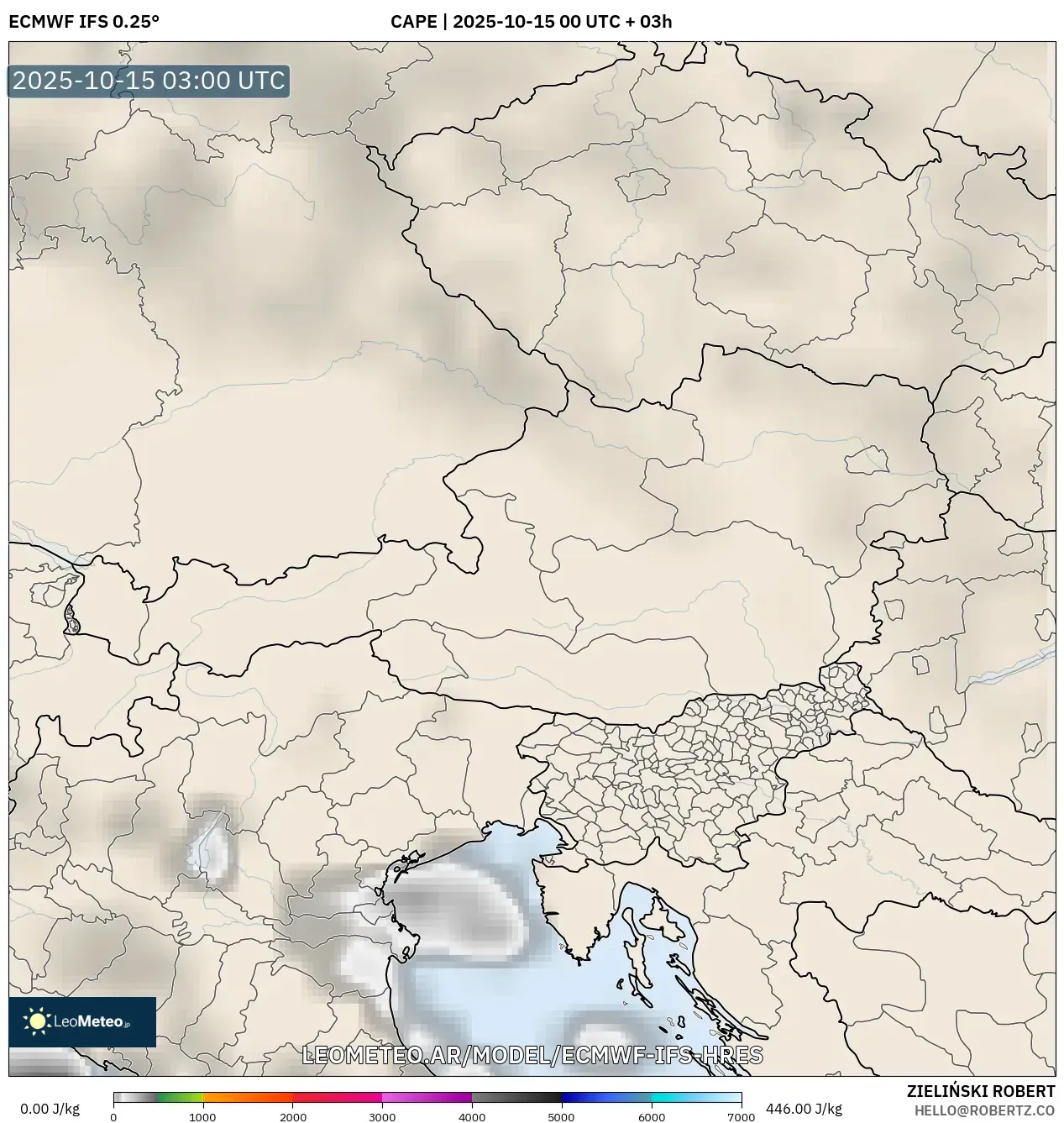 ECMWF IFS 0.25° model - Austria, CAPE
