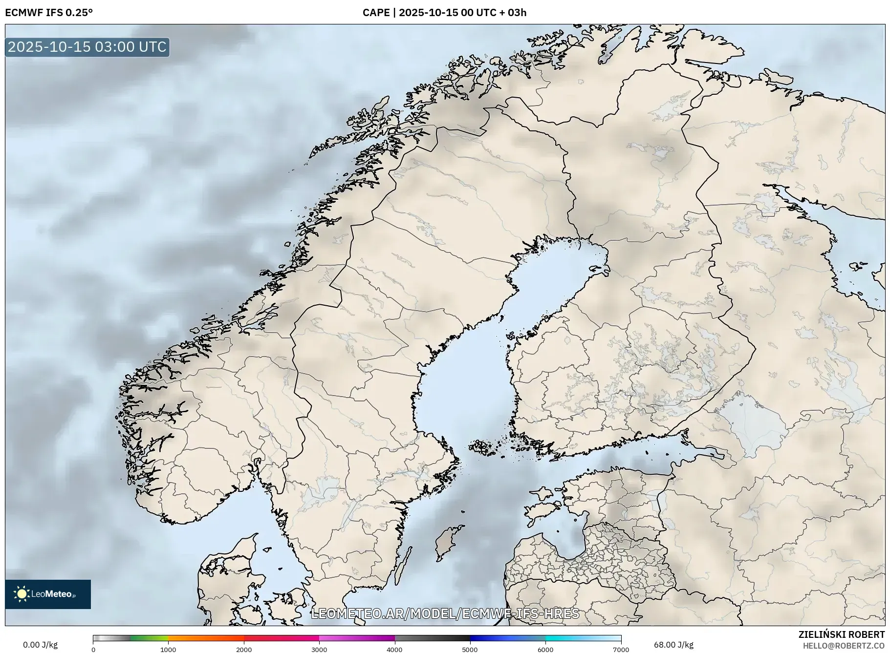 ECMWF IFS 0.25° model - Escandinavia, CAPE ECMWF IFS 0.25° model - Escandinavia, CAPE