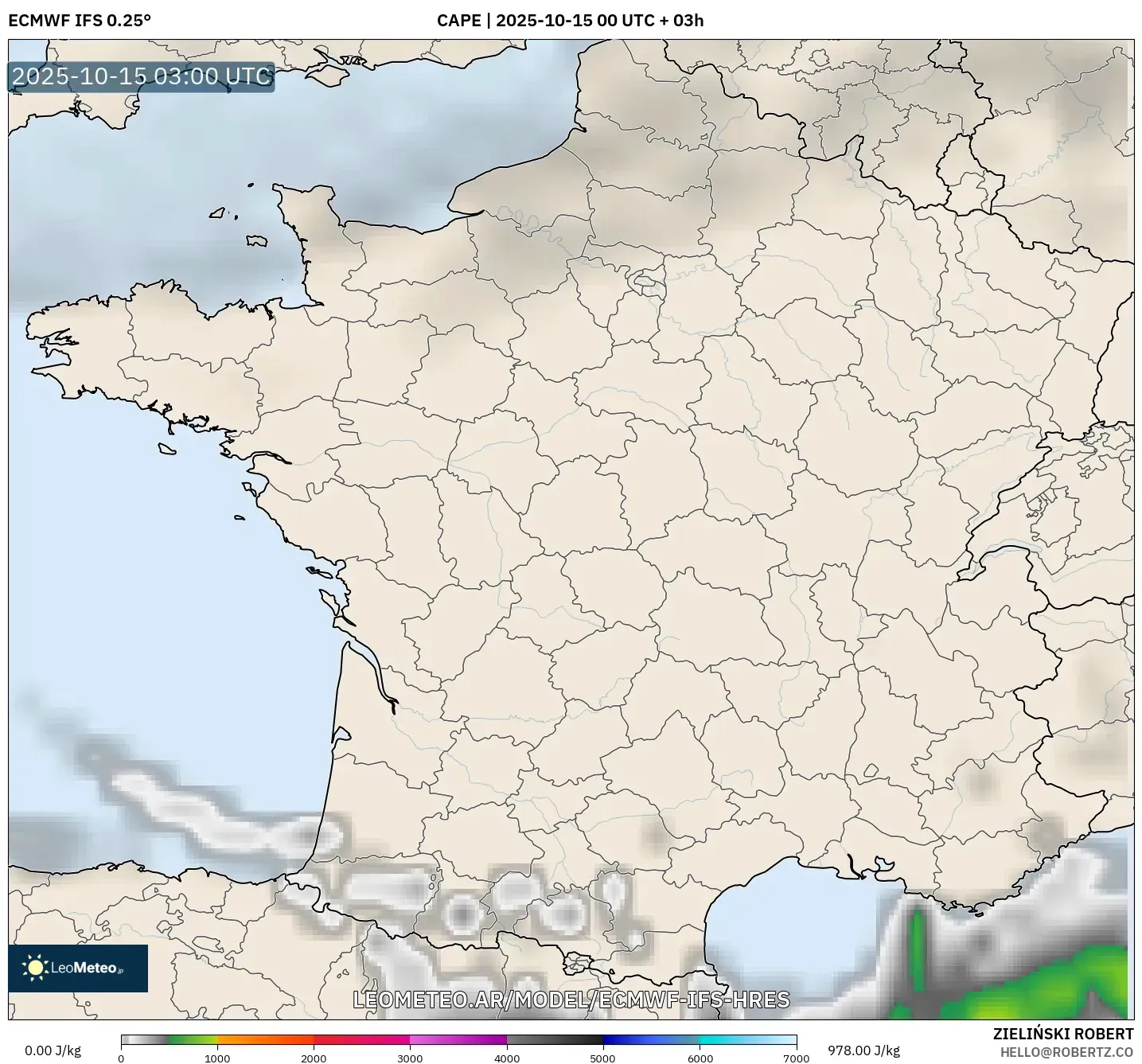 ECMWF IFS 0.25° model - Francia, CAPE