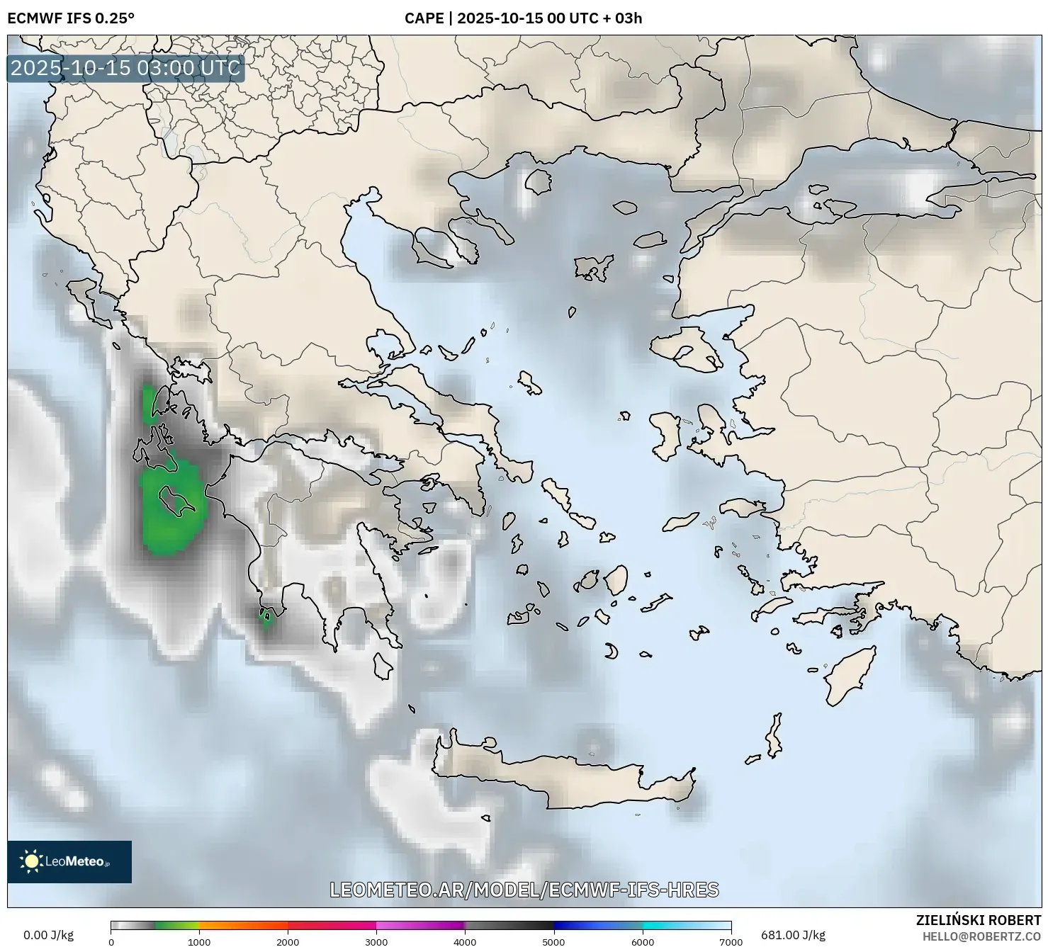 ECMWF IFS 0.25° model - Grecia, CAPE