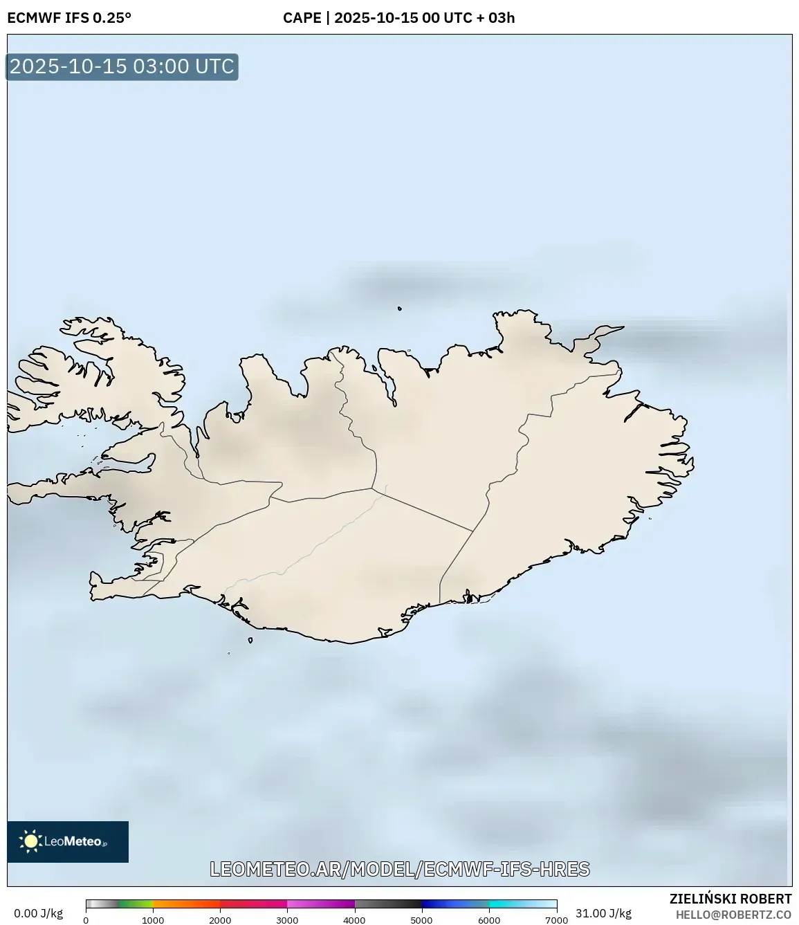 ECMWF IFS 0.25° model - Islandia, CAPE ECMWF IFS 0.25° model - Islandia, CAPE