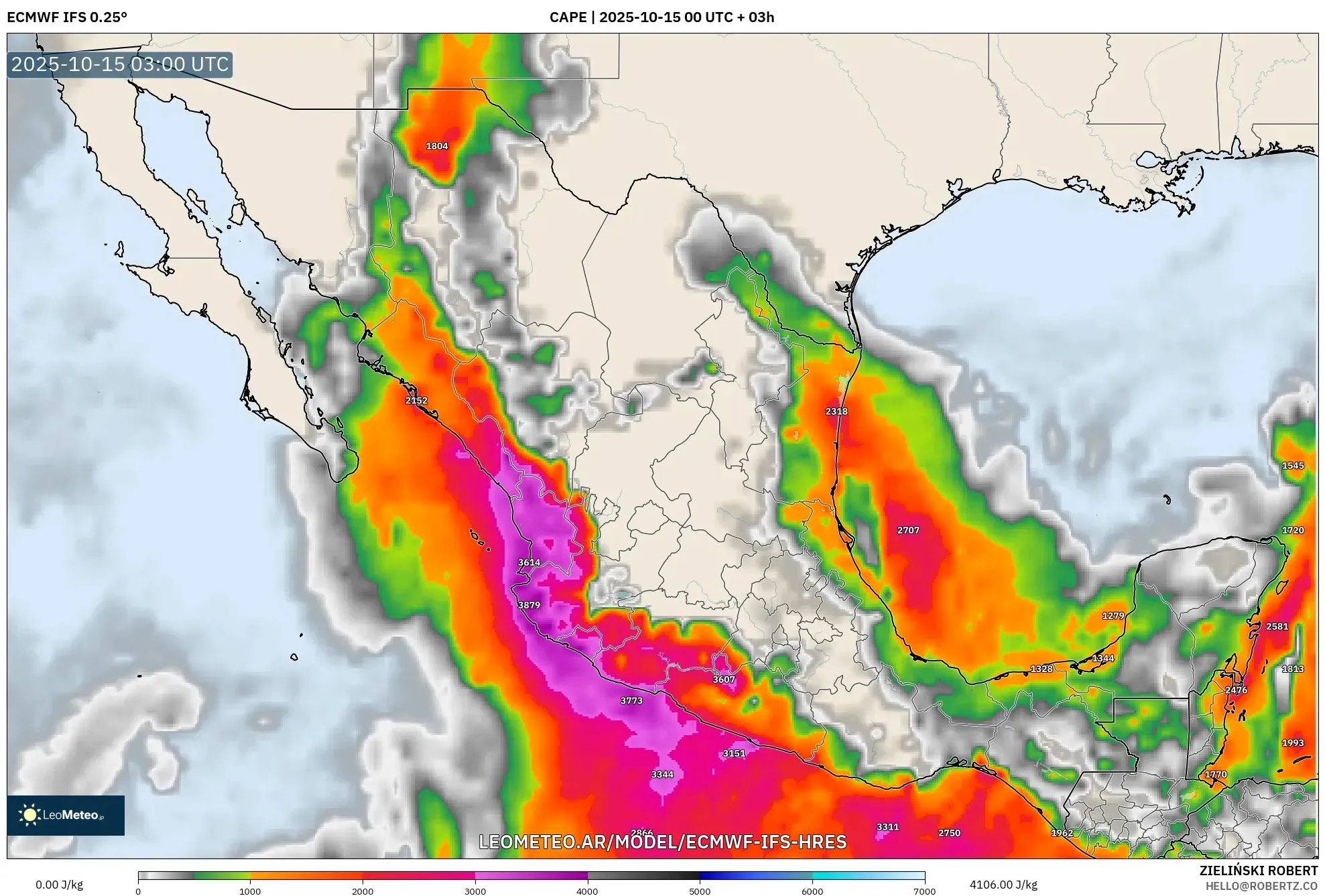 ECMWF IFS 0.25° model - México, CAPE ECMWF IFS 0.25° model - México, CAPE
