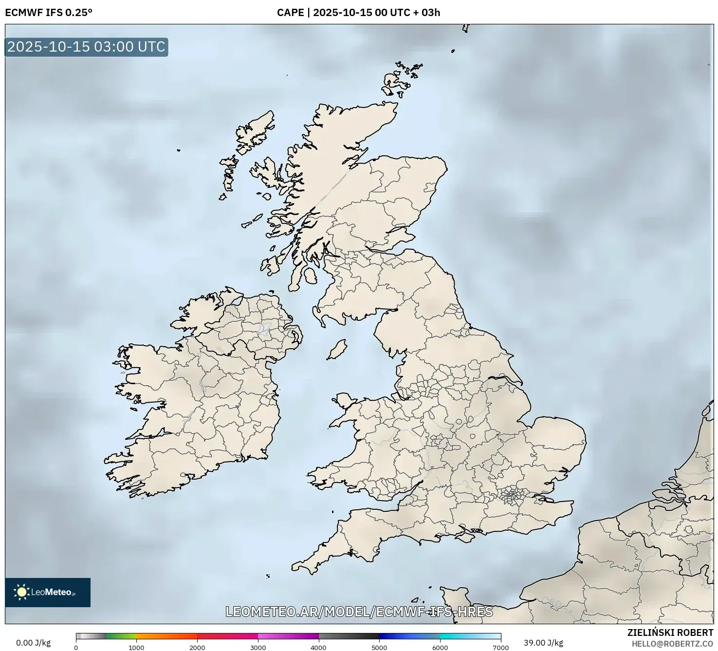 ECMWF IFS 0.25° model - Reino Unido, CAPE ECMWF IFS 0.25° model - Reino Unido, CAPE
