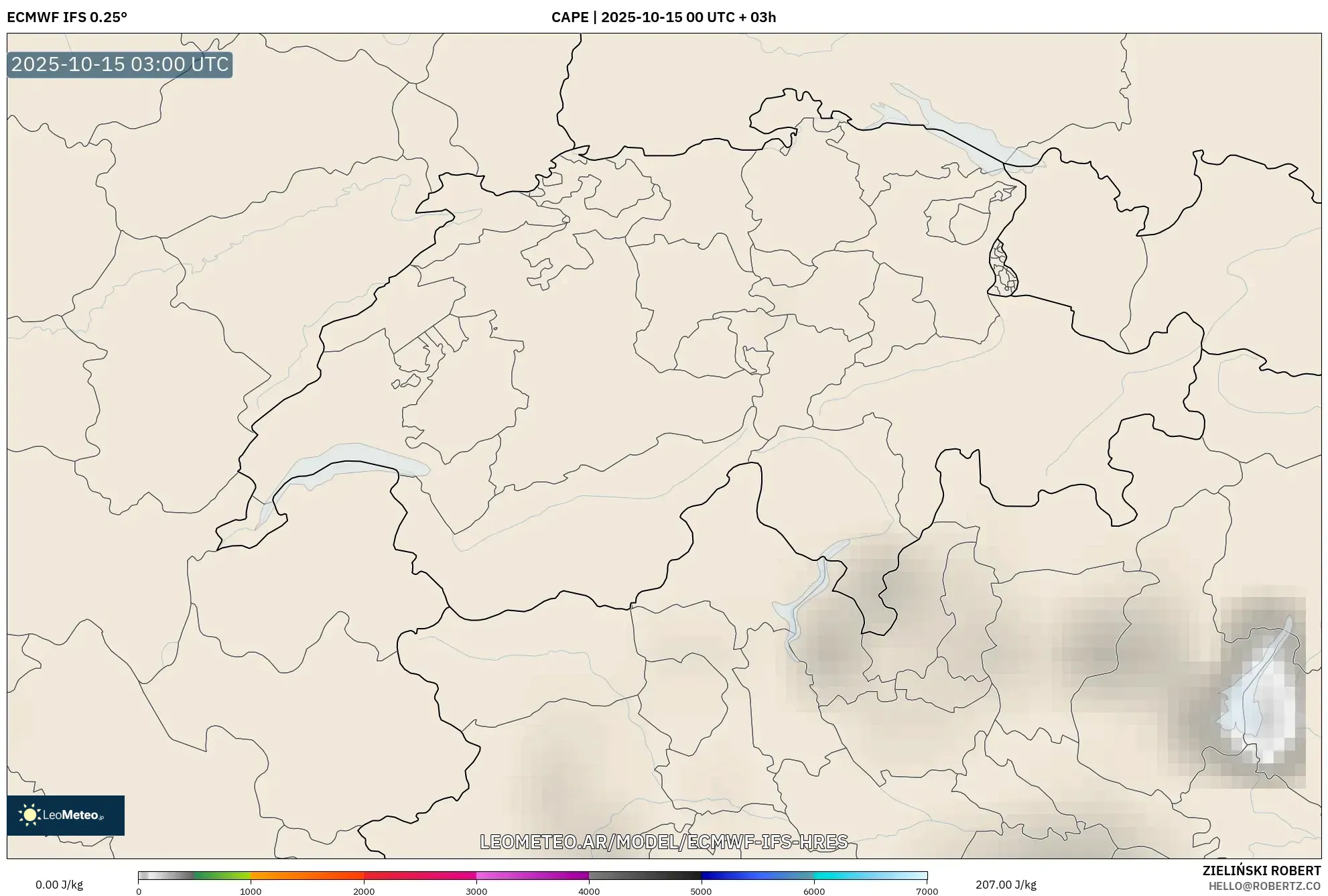 ECMWF IFS 0.25° model - Suiza, CAPE