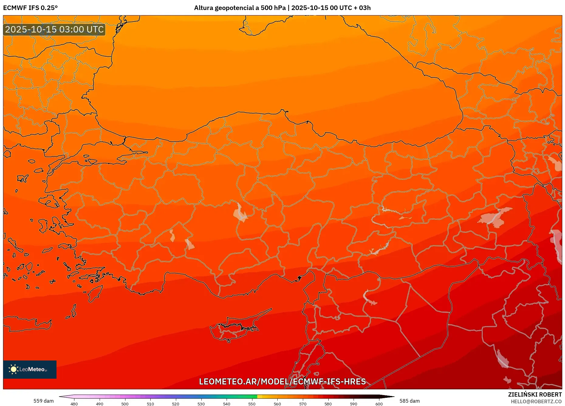 ECMWF IFS 0.25° model - Turquía, Altura geopotencial a 500 hPa ECMWF IFS 0.25° model - Turquía, Altura geopotencial a 500 hPa