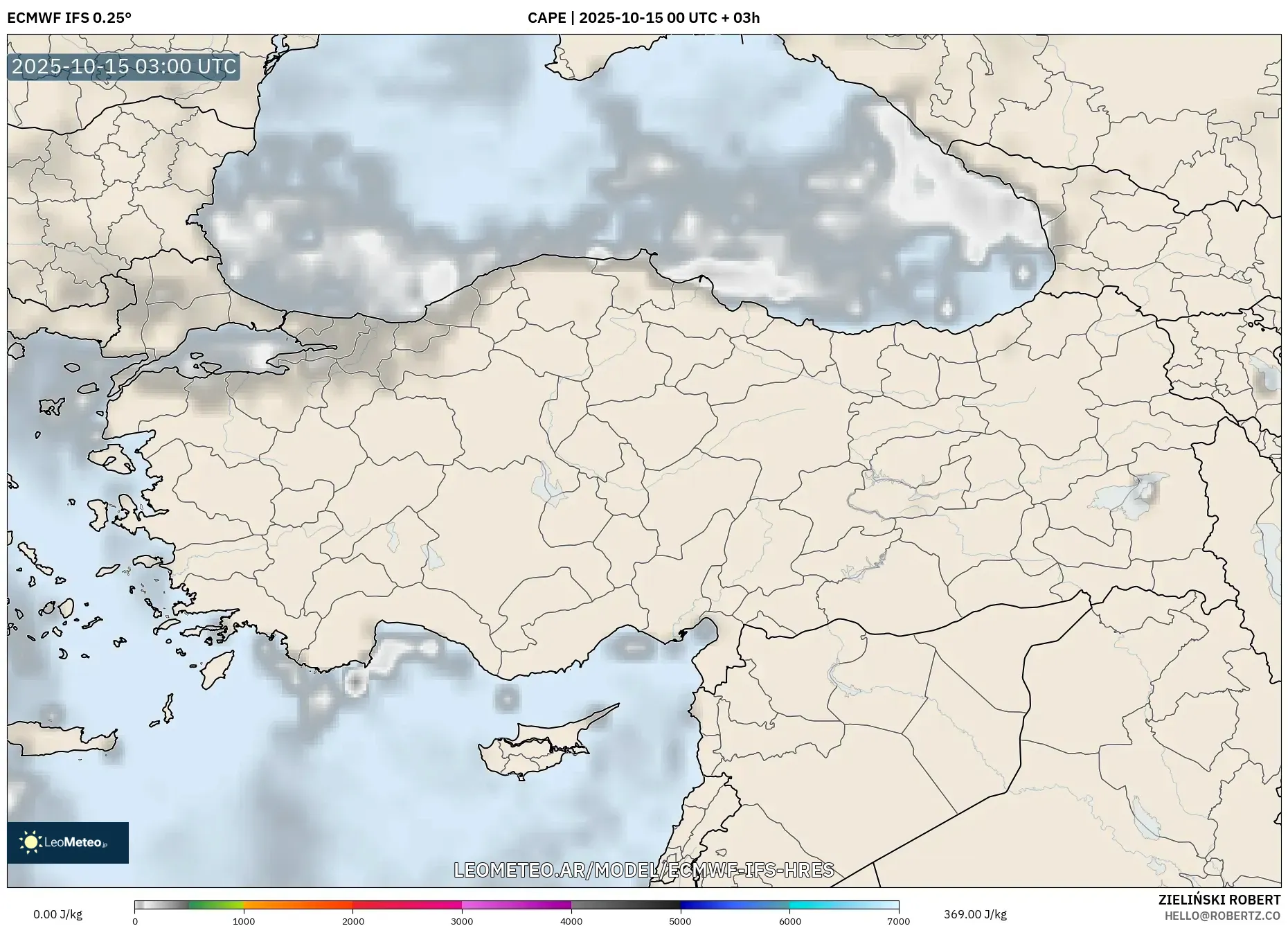 ECMWF IFS 0.25° model - Turquía, CAPE ECMWF IFS 0.25° model - Turquía, CAPE