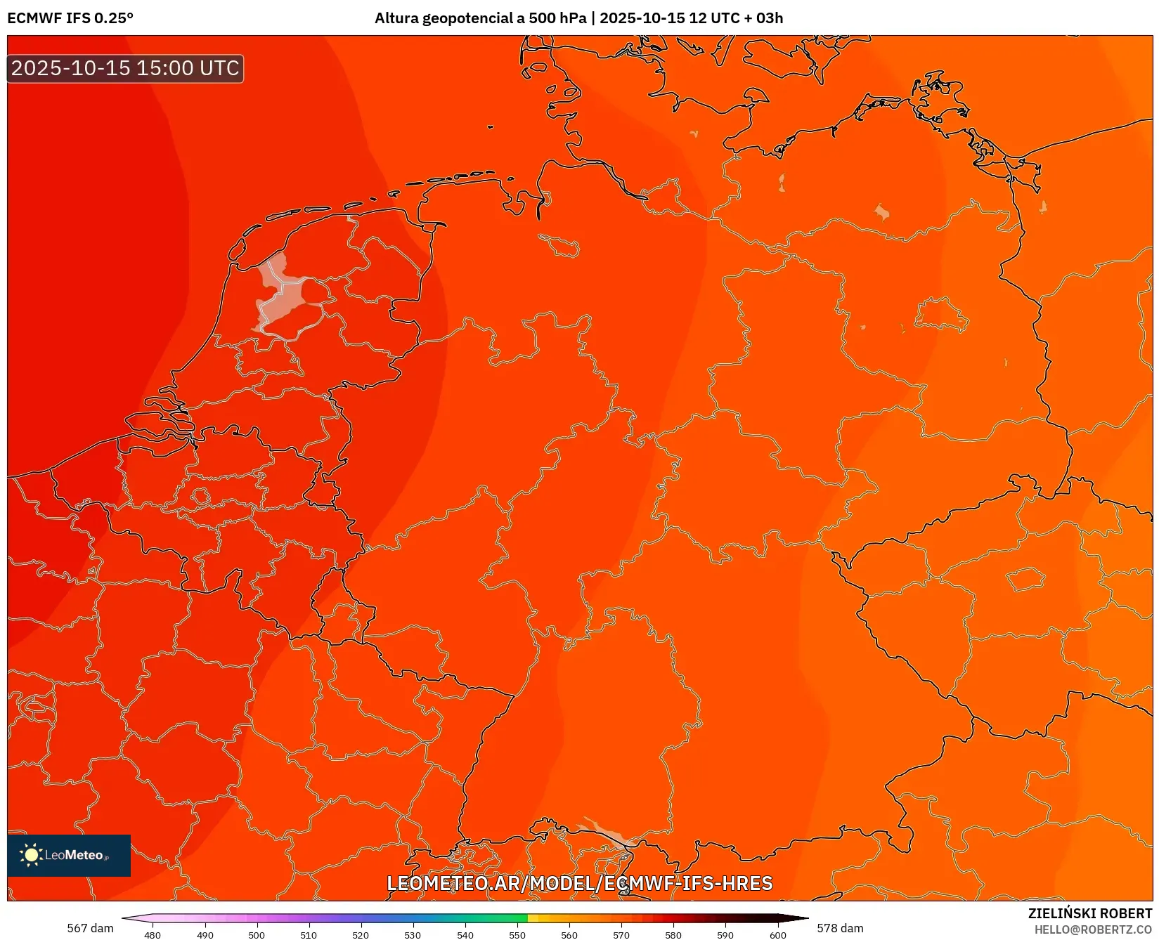 ECMWF IFS 0.25° model - Alemania, Altura geopotencial a 500 hPa ECMWF IFS 0.25° model - Alemania, Altura geopotencial a 500 hPa