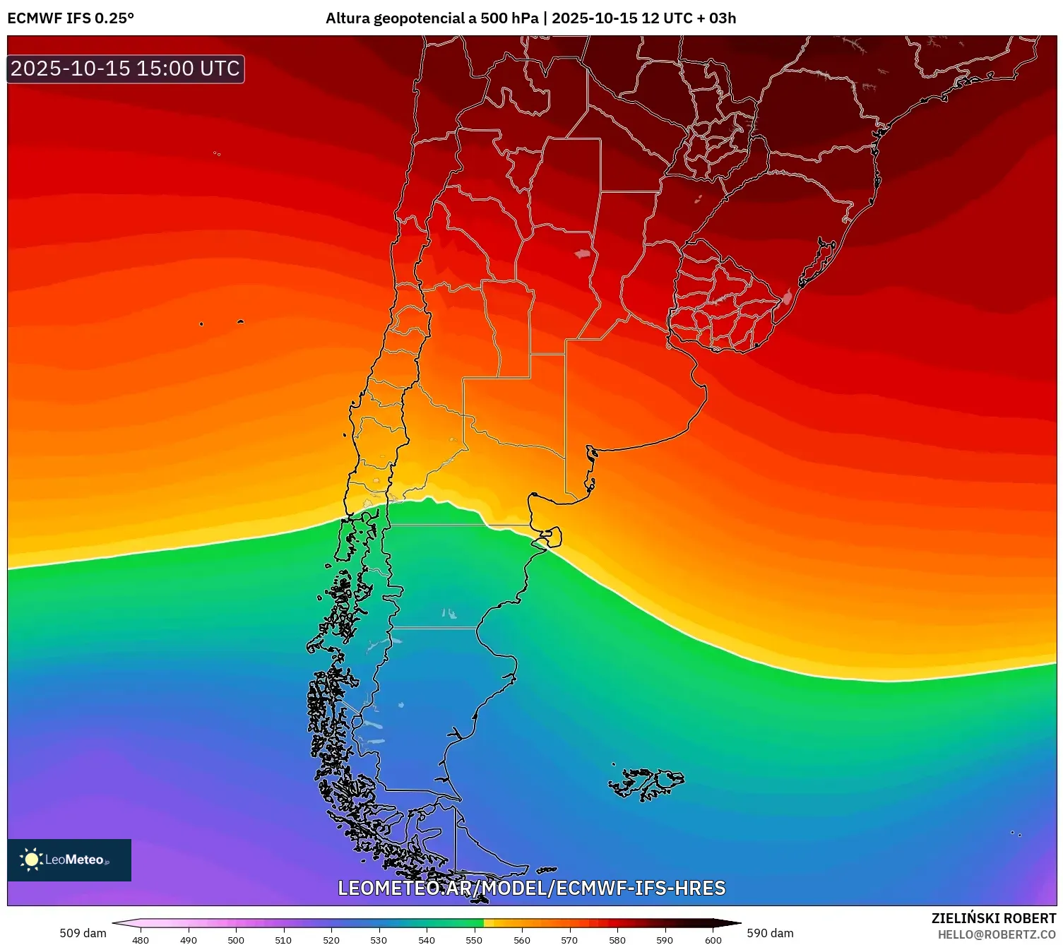 ECMWF IFS 0.25° model - Argentina, Altura geopotencial a 500 hPa ECMWF IFS 0.25° model - Argentina, Altura geopotencial a 500 hPa