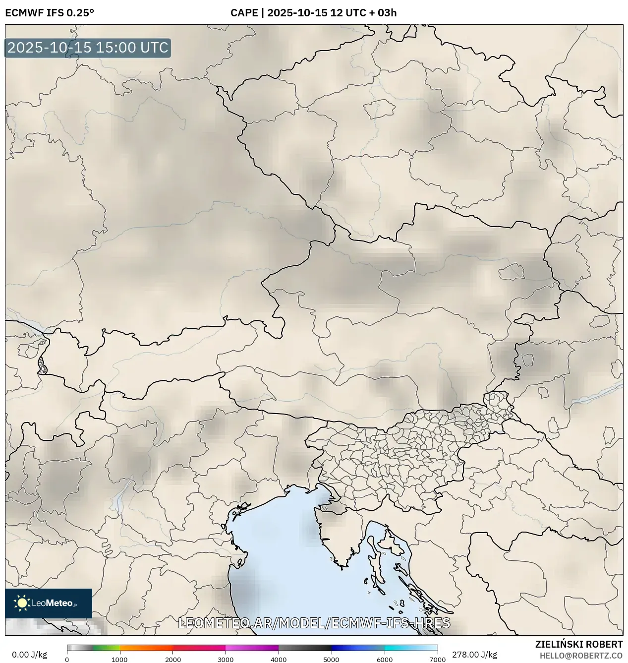 ECMWF IFS 0.25° model - Austria, CAPE ECMWF IFS 0.25° model - Austria, CAPE