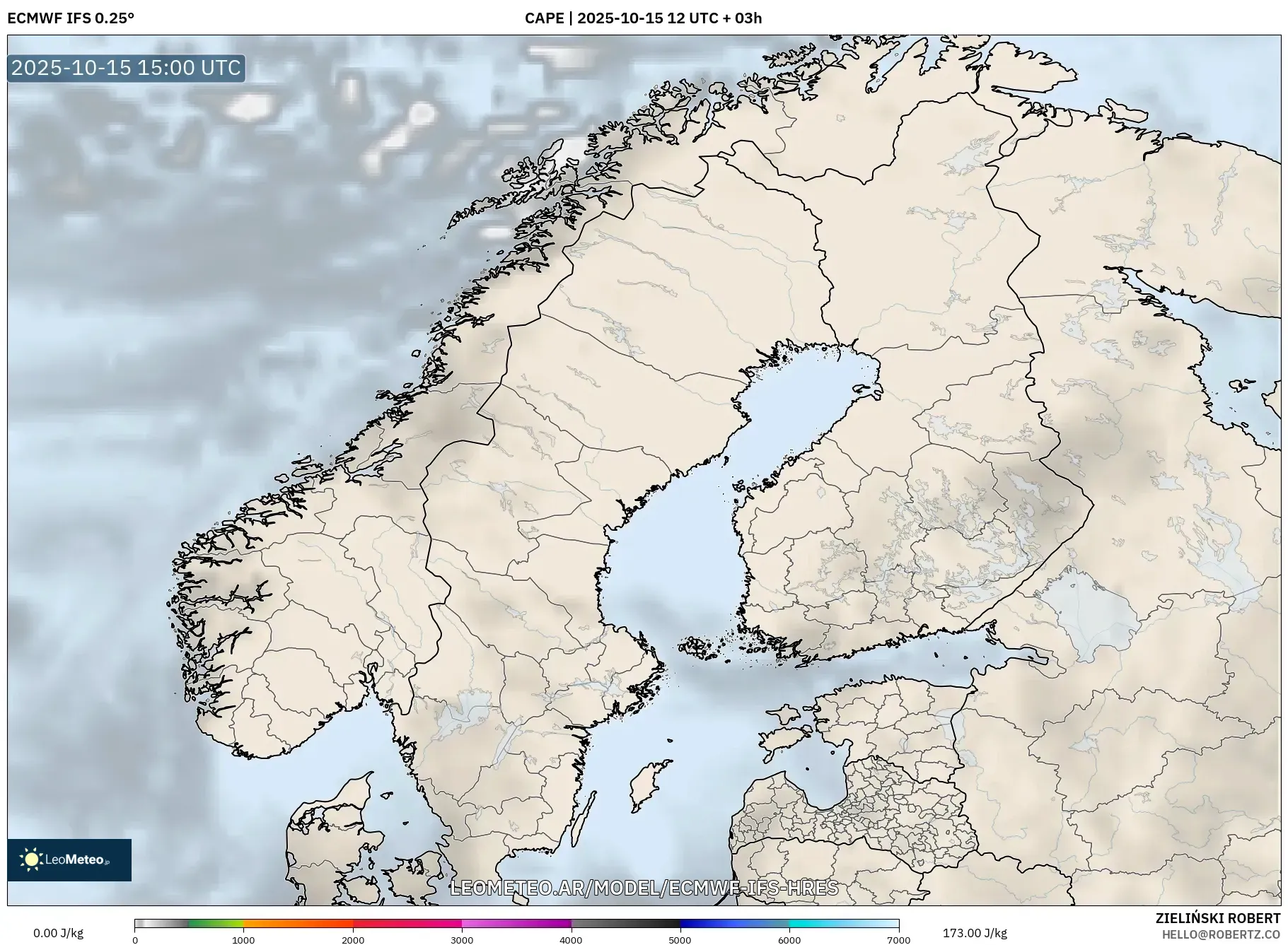 ECMWF IFS 0.25° model - Escandinavia, CAPE ECMWF IFS 0.25° model - Escandinavia, CAPE