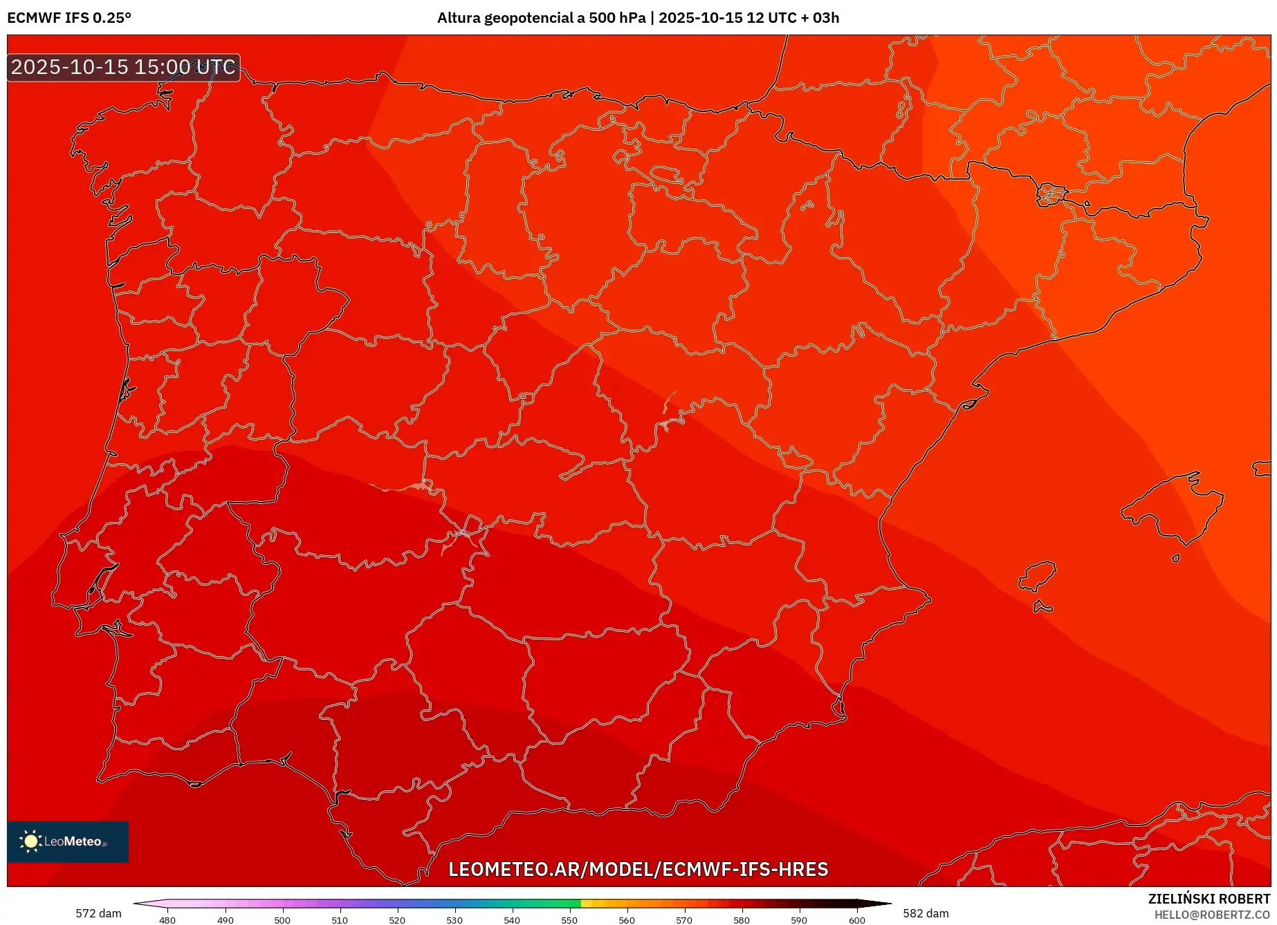 ECMWF IFS 0.25° model - España, Altura geopotencial a 500 hPa ECMWF IFS 0.25° model - España, Altura geopotencial a 500 hPa