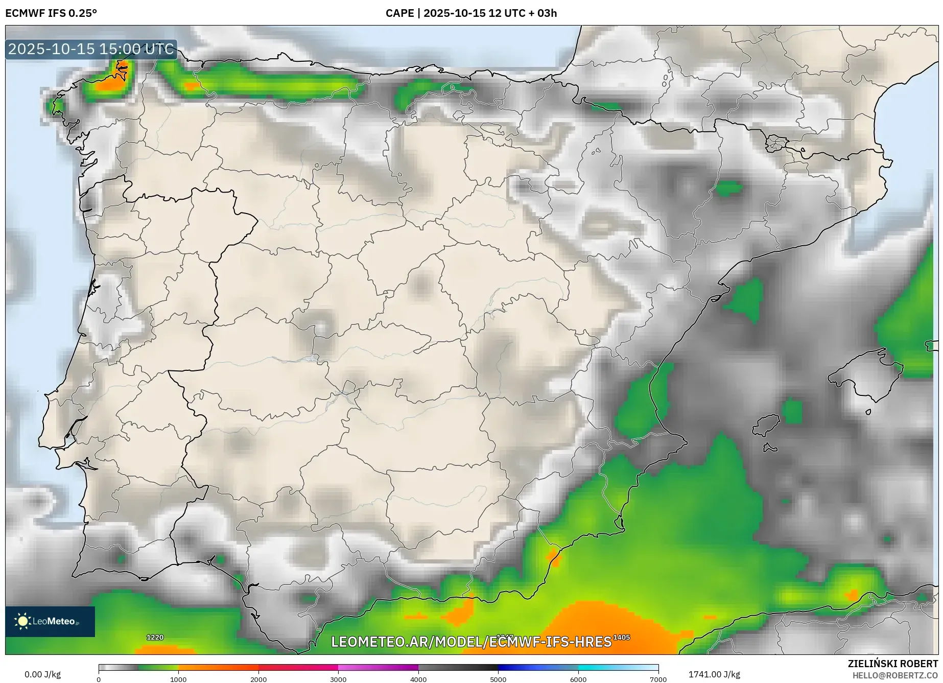ECMWF IFS 0.25° model - España, CAPE ECMWF IFS 0.25° model - España, CAPE