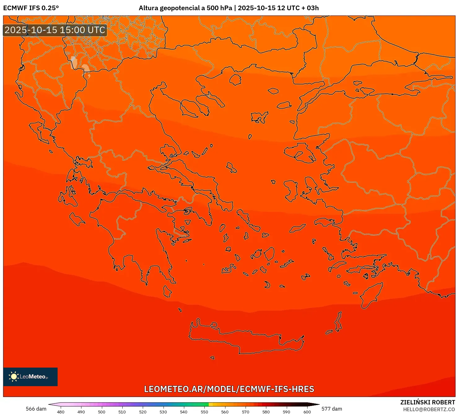 ECMWF IFS 0.25° model - Grecia, Altura geopotencial a 500 hPa ECMWF IFS 0.25° model - Grecia, Altura geopotencial a 500 hPa