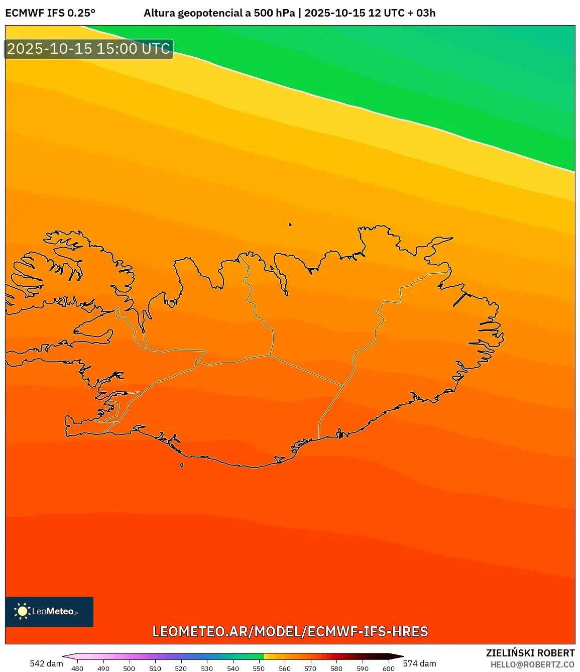ECMWF IFS 0.25° model - Islandia, Altura geopotencial a 500 hPa ECMWF IFS 0.25° model - Islandia, Altura geopotencial a 500 hPa