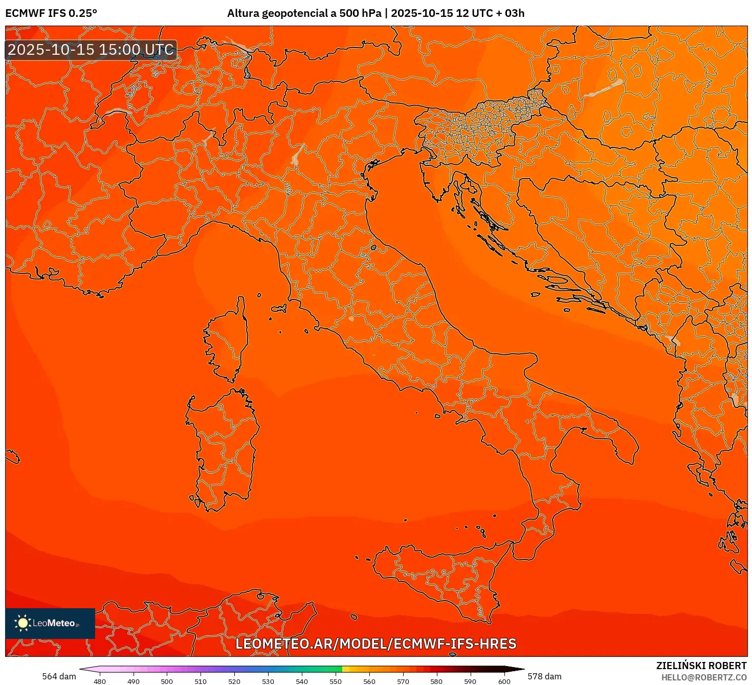 ECMWF IFS 0.25° model - Italia, Altura geopotencial a 500 hPa ECMWF IFS 0.25° model - Italia, Altura geopotencial a 500 hPa