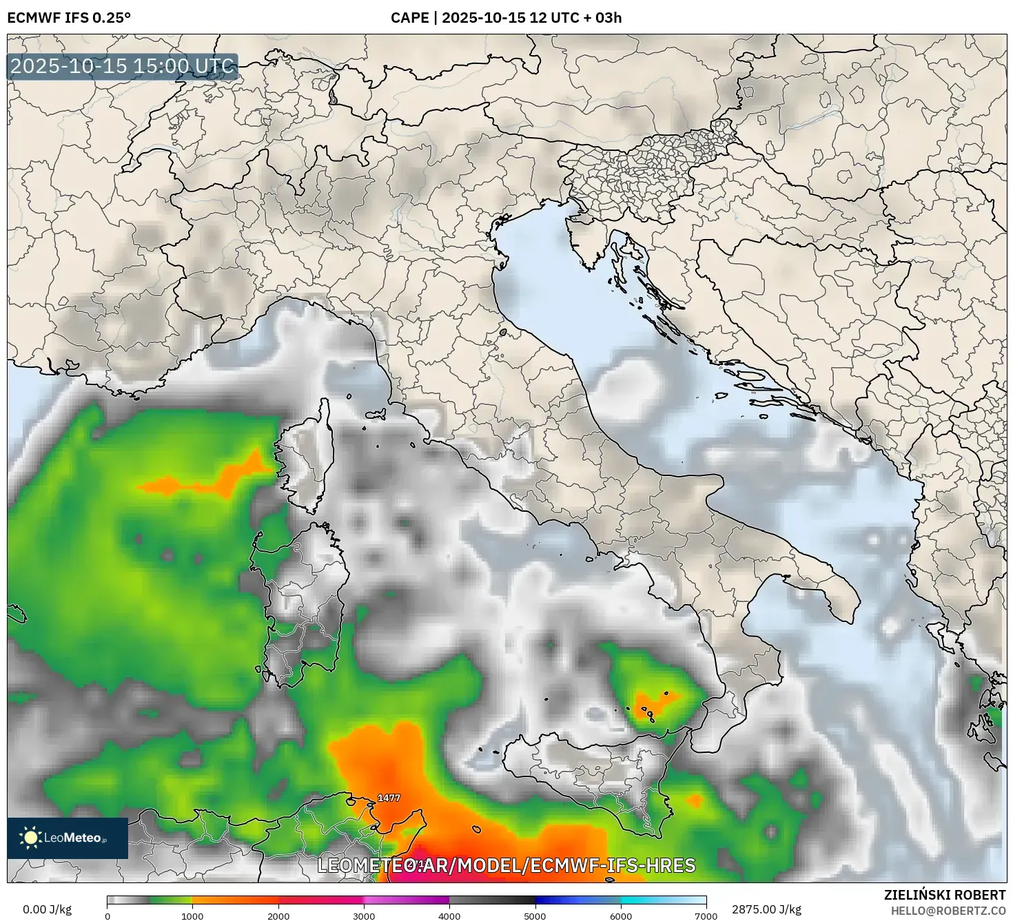 ECMWF IFS 0.25° model - Italia, CAPE ECMWF IFS 0.25° model - Italia, CAPE