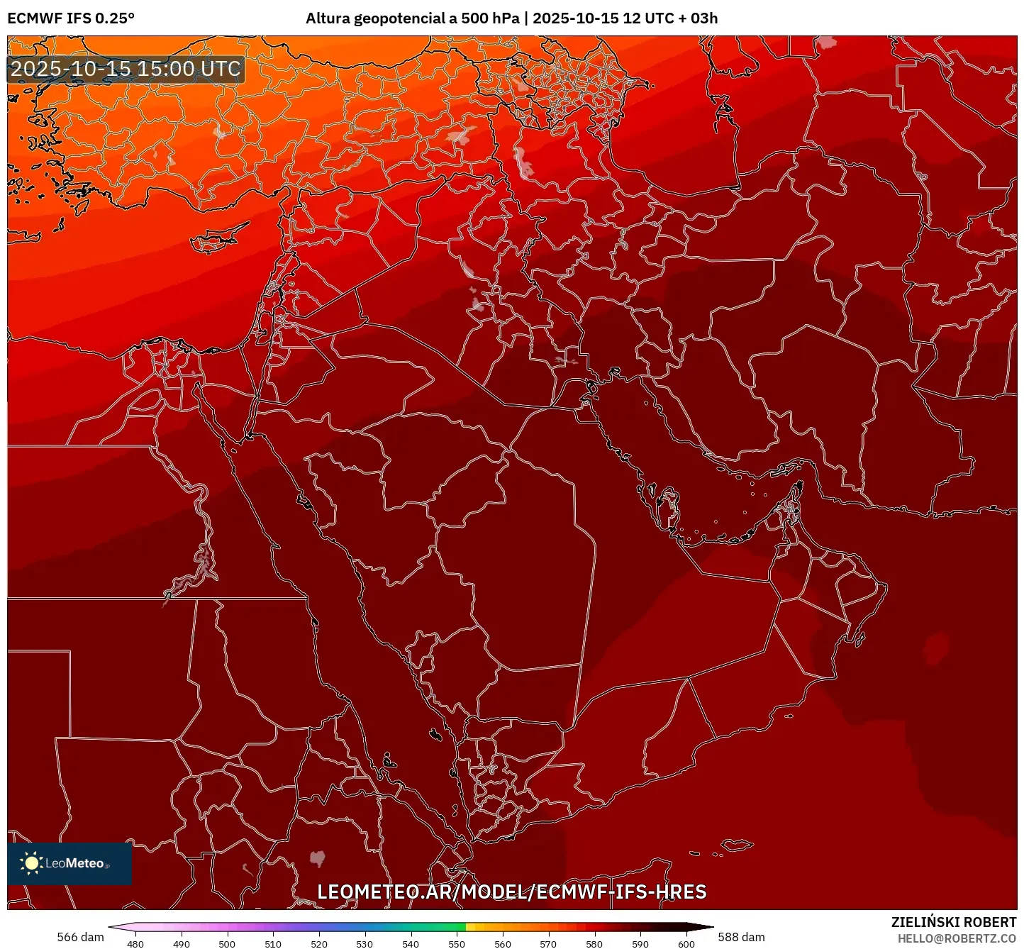 ECMWF IFS 0.25° model - Oriente Medio, Altura geopotencial a 500 hPa ECMWF IFS 0.25° model - Oriente Medio, Altura geopotencial a 500 hPa
