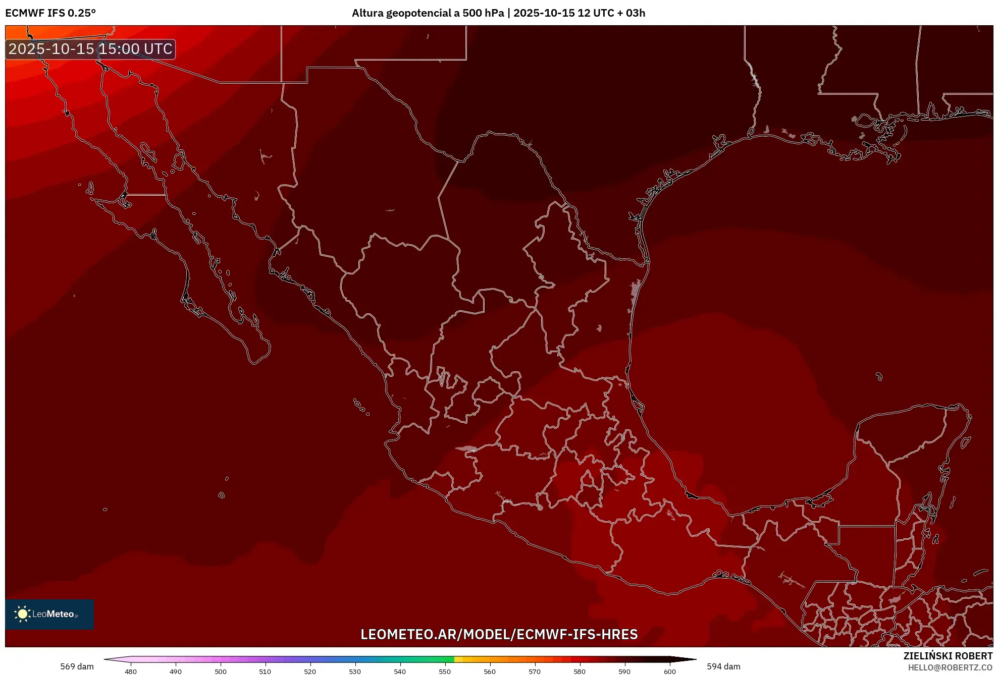 ECMWF IFS 0.25° model - México, Altura geopotencial a 500 hPa ECMWF IFS 0.25° model - México, Altura geopotencial a 500 hPa