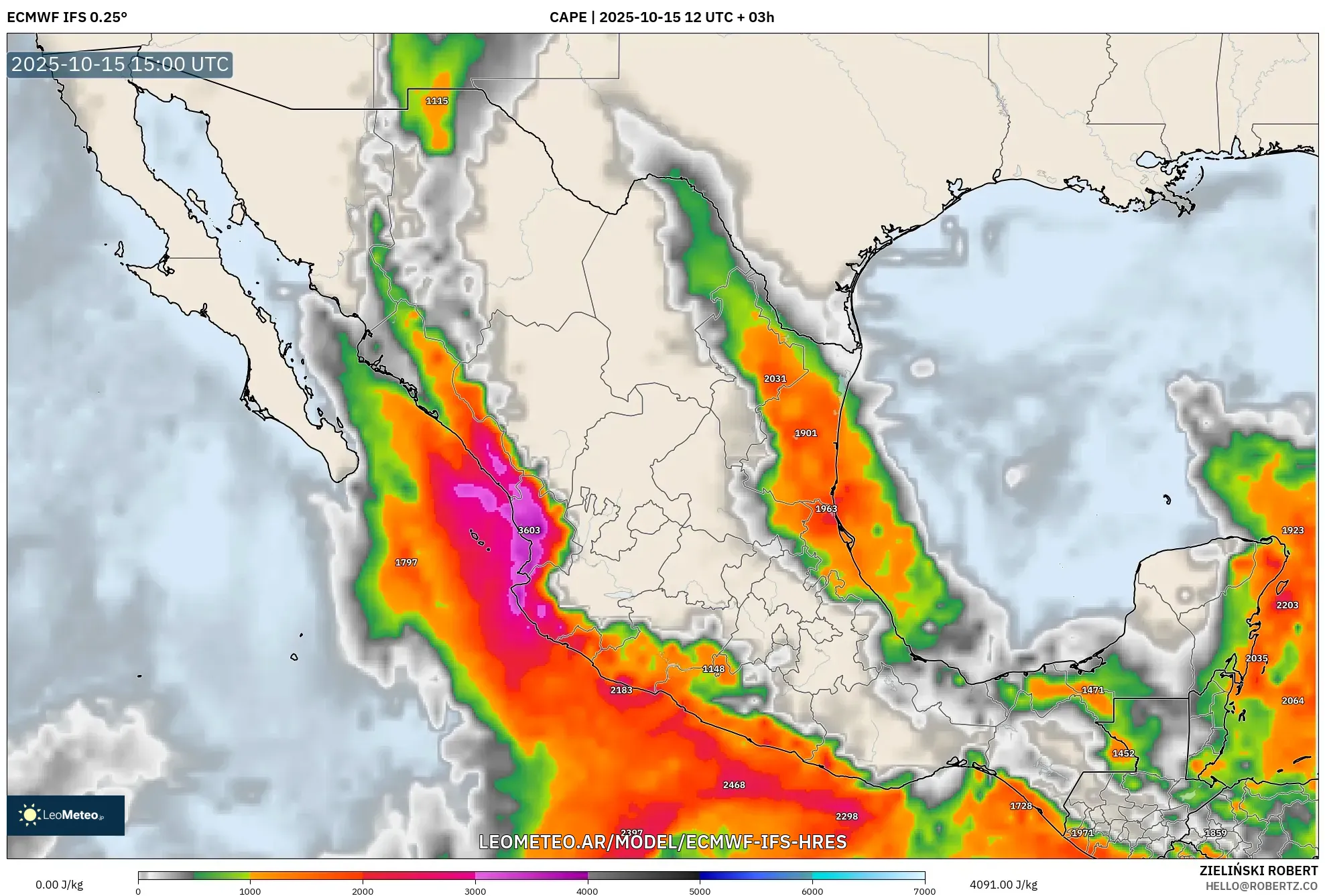 ECMWF IFS 0.25° model - México, CAPE ECMWF IFS 0.25° model - México, CAPE