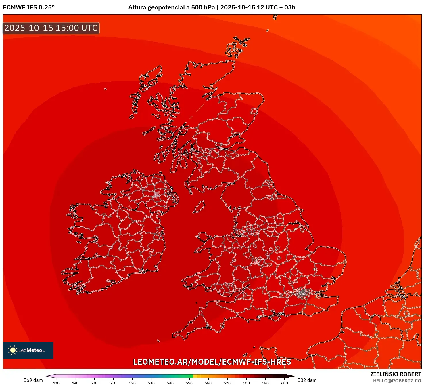 ECMWF IFS 0.25° model - Reino Unido, Altura geopotencial a 500 hPa ECMWF IFS 0.25° model - Reino Unido, Altura geopotencial a 500 hPa
