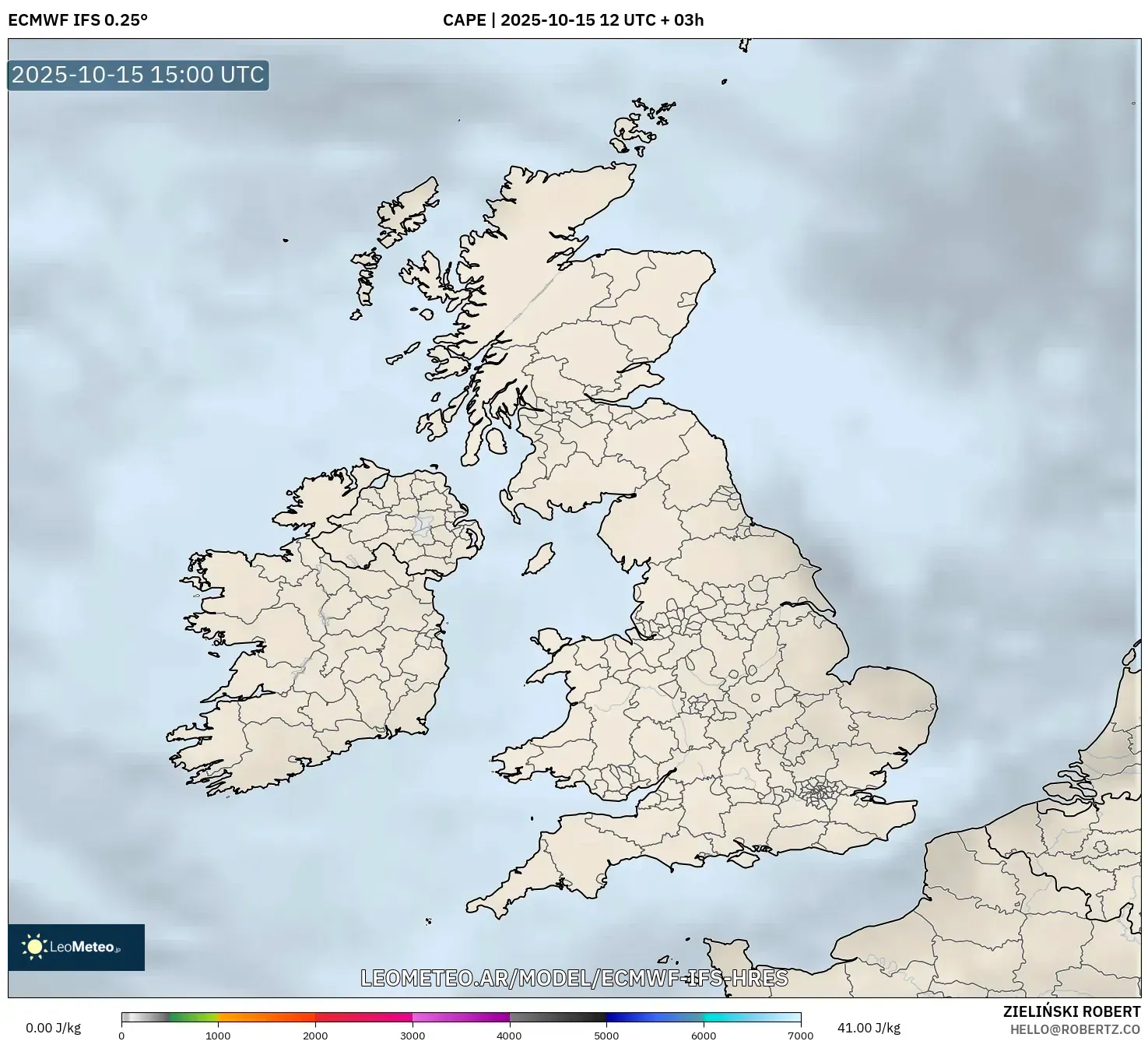 ECMWF IFS 0.25° model - Reino Unido, CAPE ECMWF IFS 0.25° model - Reino Unido, CAPE