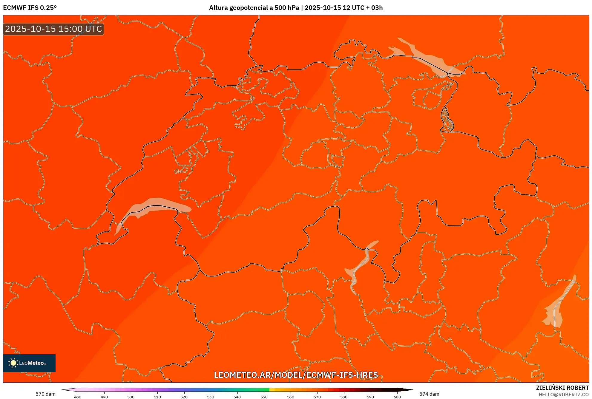 ECMWF IFS 0.25° model - Suiza, Altura geopotencial a 500 hPa ECMWF IFS 0.25° model - Suiza, Altura geopotencial a 500 hPa