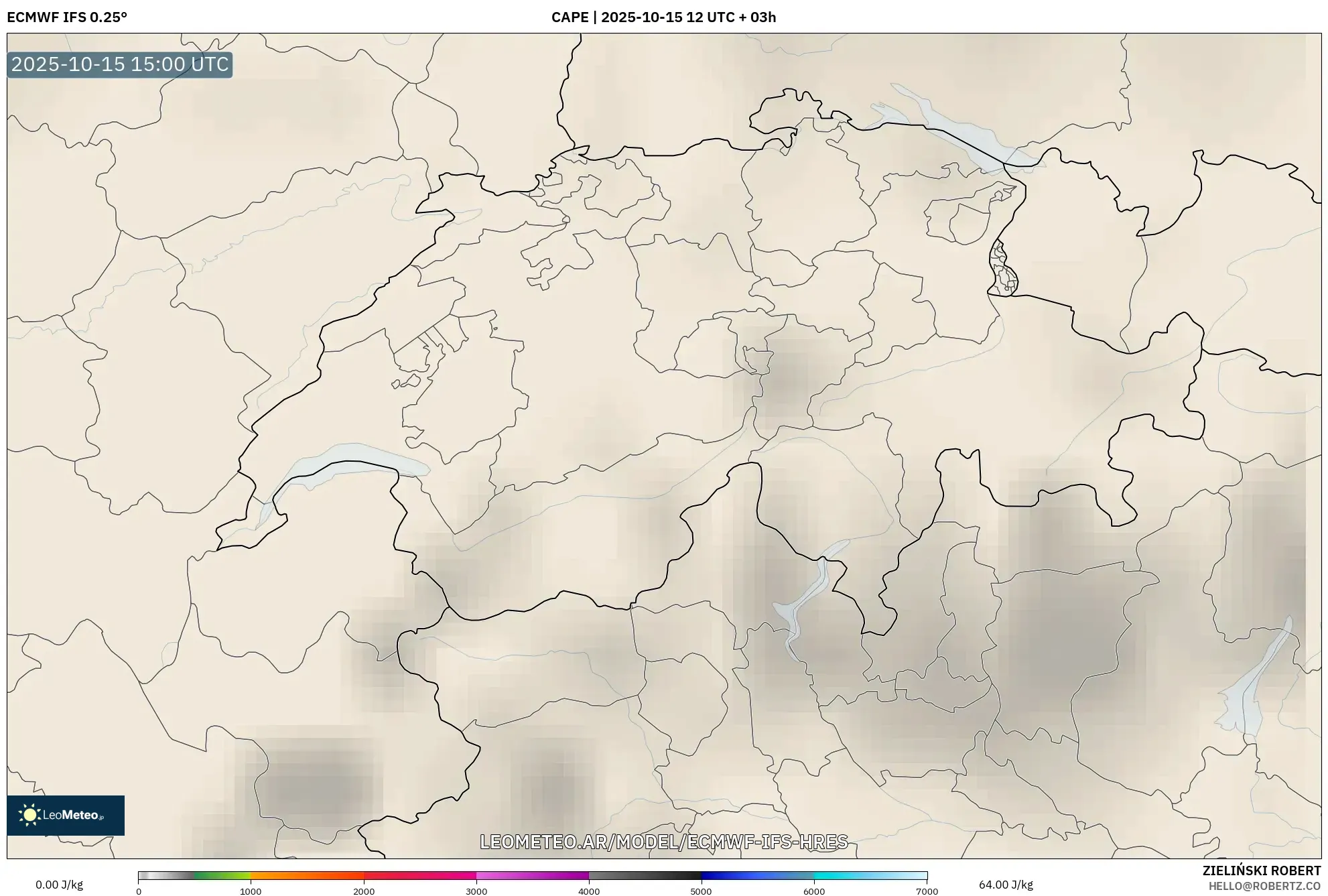 ECMWF IFS 0.25° model - Suiza, CAPE ECMWF IFS 0.25° model - Suiza, CAPE