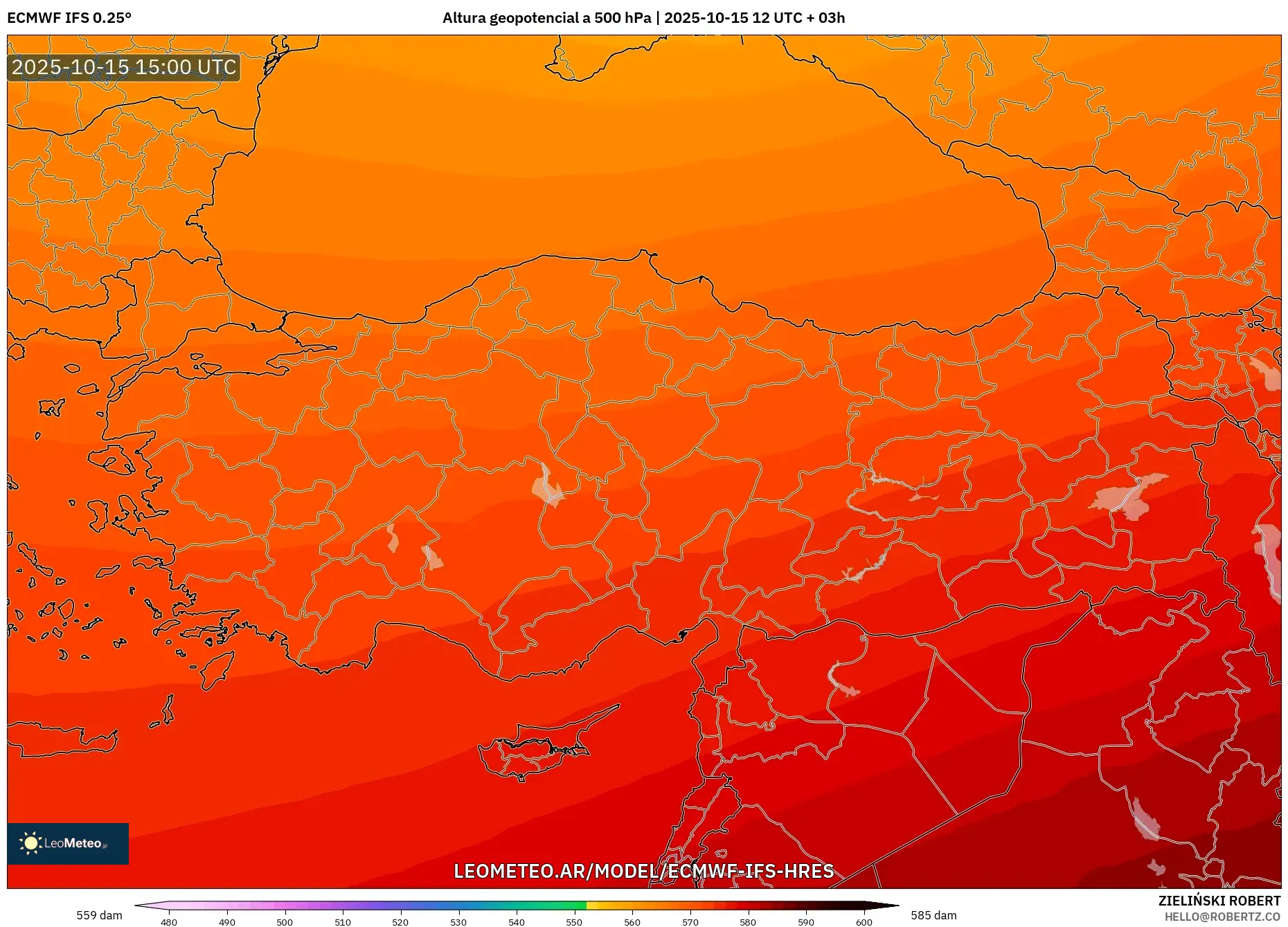 ECMWF IFS 0.25° model - Turquía, Altura geopotencial a 500 hPa ECMWF IFS 0.25° model - Turquía, Altura geopotencial a 500 hPa