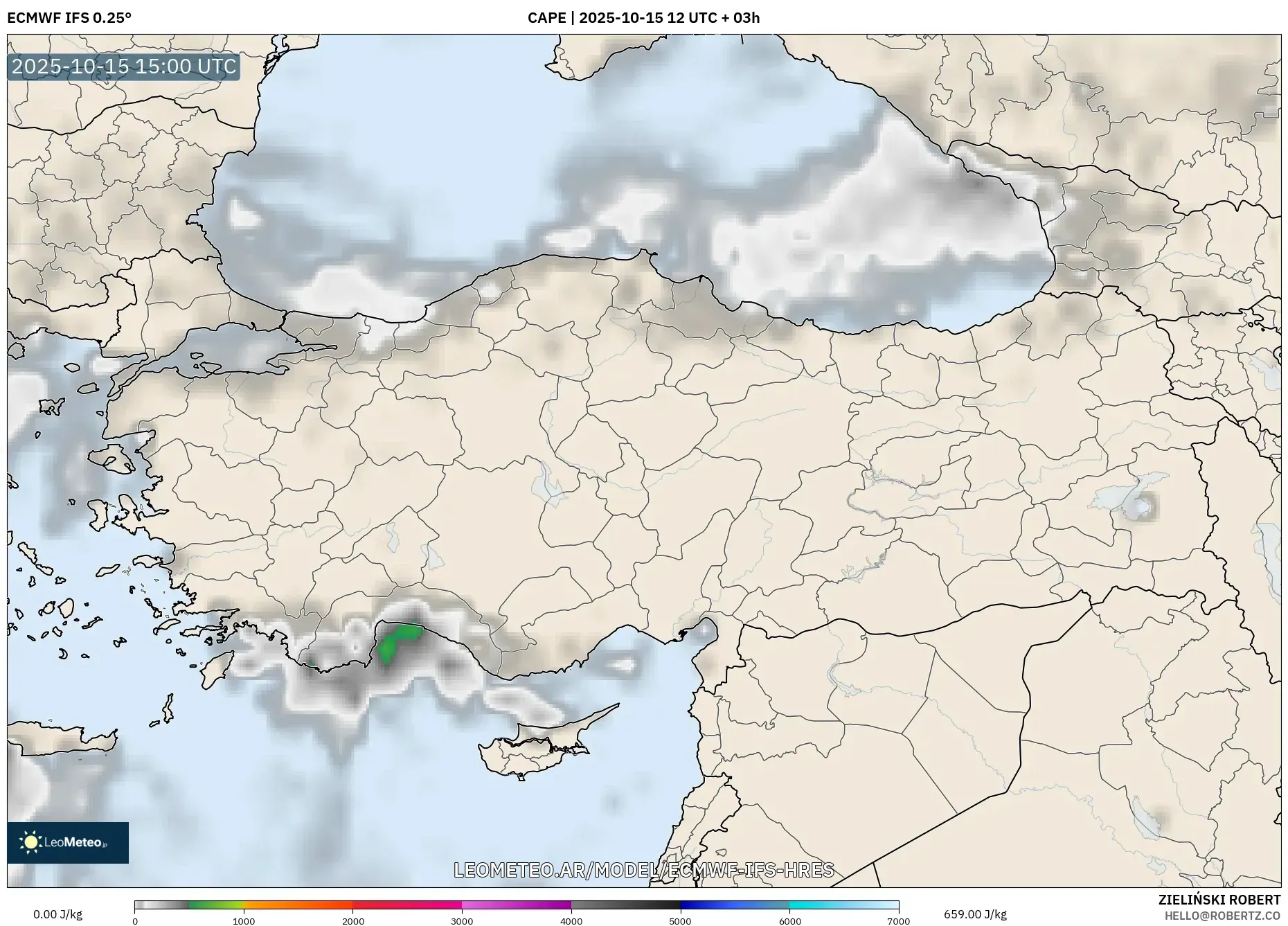 ECMWF IFS 0.25° model - Turquía, CAPE ECMWF IFS 0.25° model - Turquía, CAPE