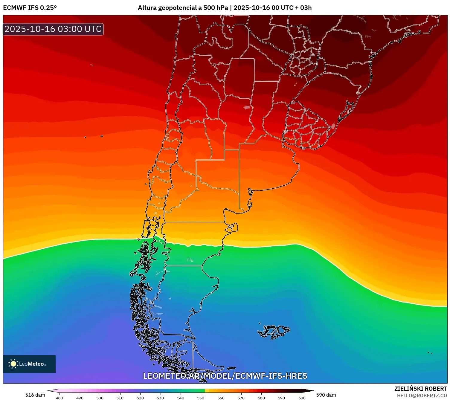 ECMWF IFS 0.25° model - Argentina, Altura geopotencial a 500 hPa ECMWF IFS 0.25° model - Argentina, Altura geopotencial a 500 hPa