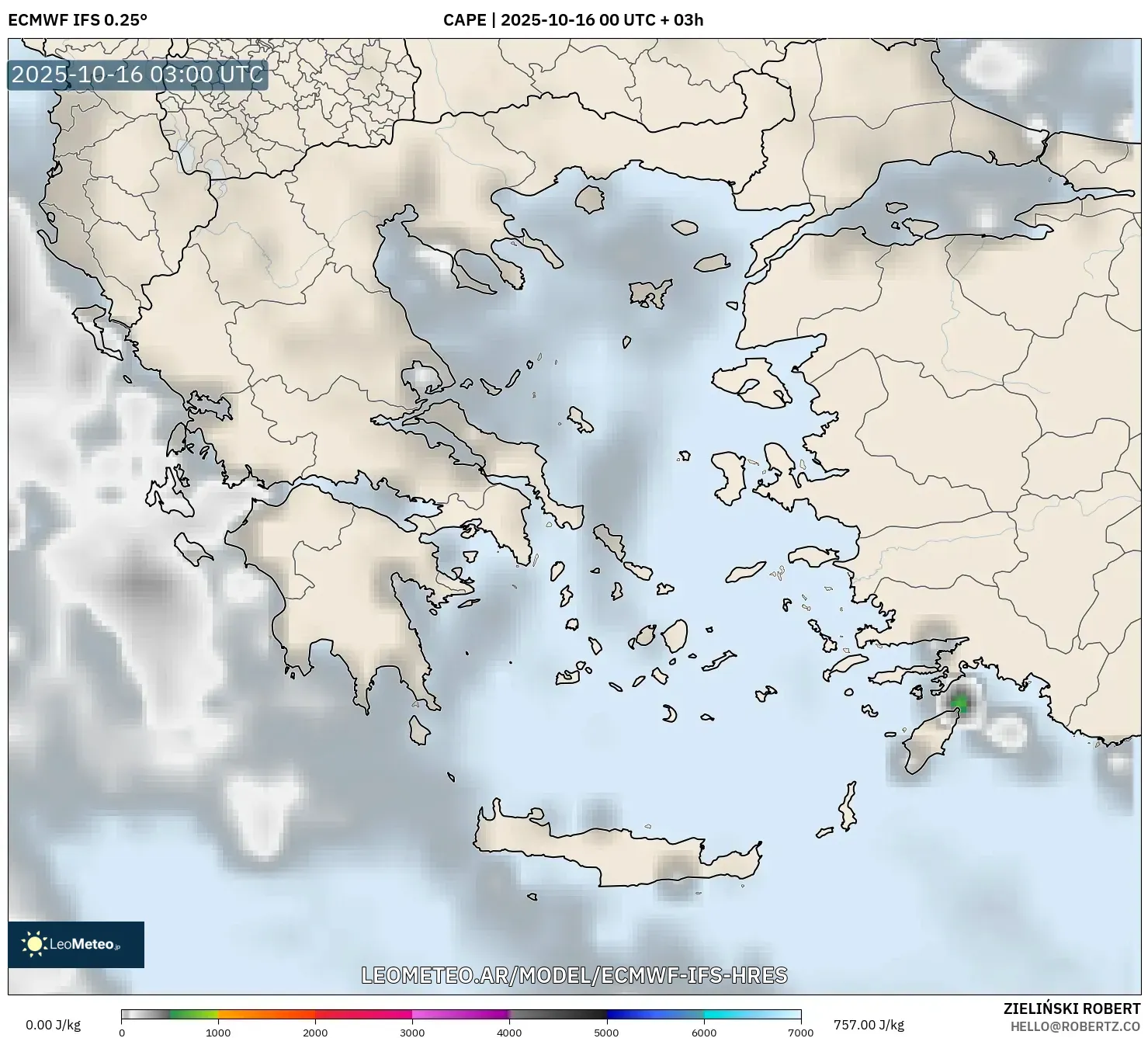 ECMWF IFS 0.25° model - Grecia, CAPE ECMWF IFS 0.25° model - Grecia, CAPE