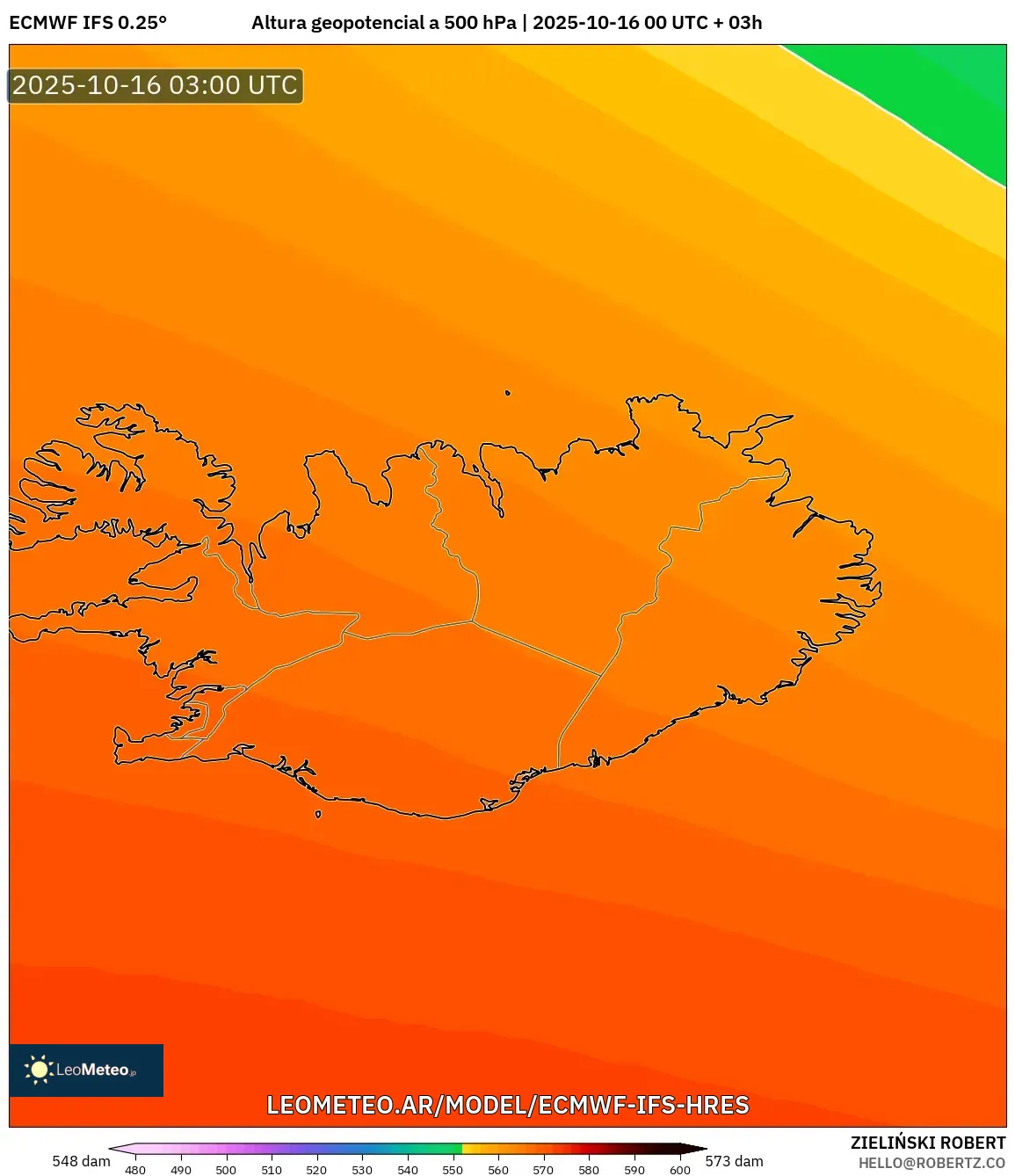 ECMWF IFS 0.25° model - Islandia, Altura geopotencial a 500 hPa ECMWF IFS 0.25° model - Islandia, Altura geopotencial a 500 hPa