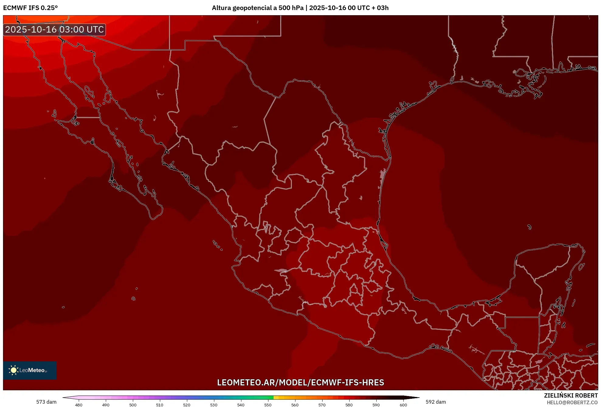 ECMWF IFS 0.25° model - México, Altura geopotencial a 500 hPa ECMWF IFS 0.25° model - México, Altura geopotencial a 500 hPa