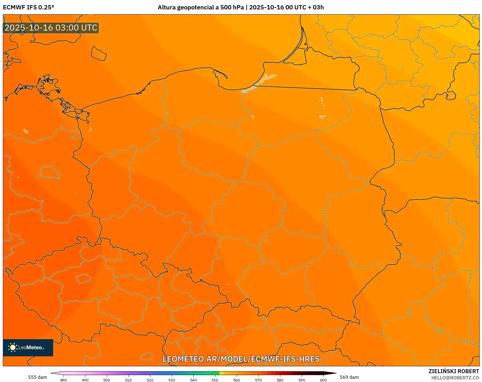 ECMWF IFS 0.25° model - Polonia, Altura geopotencial a 500 hPa ECMWF IFS 0.25° model - Polonia, Altura geopotencial a 500 hPa