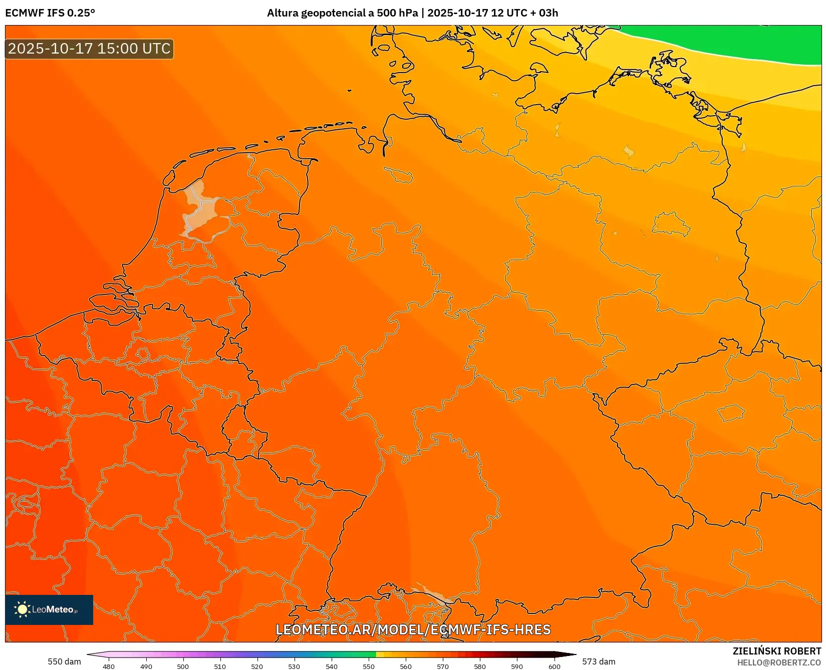 ECMWF IFS 0.25° model - Alemania, Altura geopotencial a 500 hPa ECMWF IFS 0.25° model - Alemania, Altura geopotencial a 500 hPa
