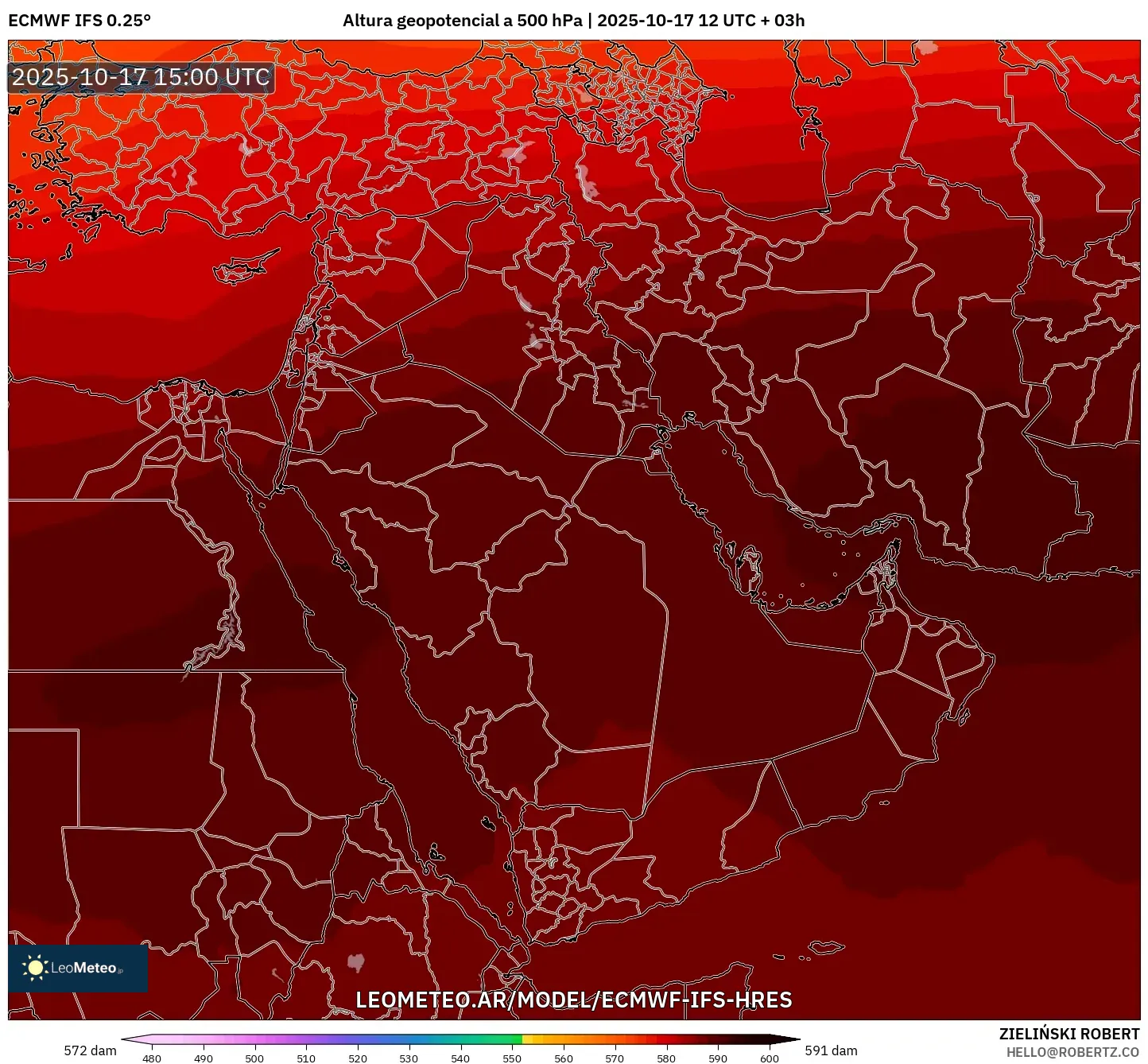 ECMWF IFS 0.25° model - Oriente Medio, Altura geopotencial a 500 hPa ECMWF IFS 0.25° model - Oriente Medio, Altura geopotencial a 500 hPa