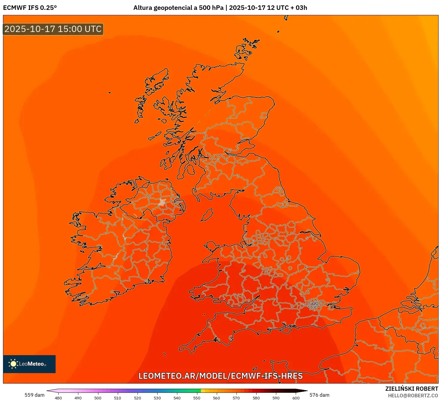 ECMWF IFS 0.25° model - Reino Unido, Altura geopotencial a 500 hPa ECMWF IFS 0.25° model - Reino Unido, Altura geopotencial a 500 hPa