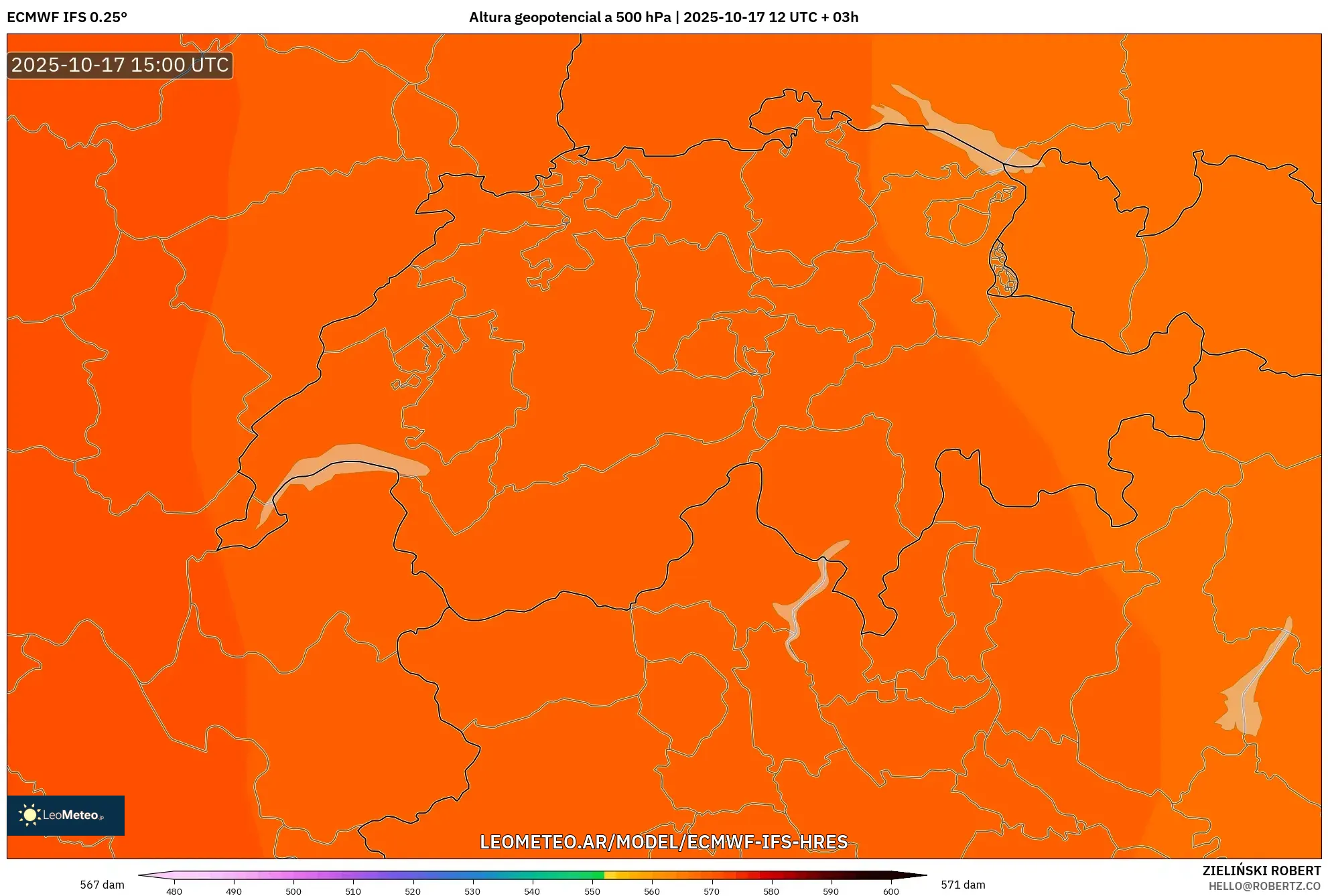 ECMWF IFS 0.25° model - Suiza, Altura geopotencial a 500 hPa ECMWF IFS 0.25° model - Suiza, Altura geopotencial a 500 hPa