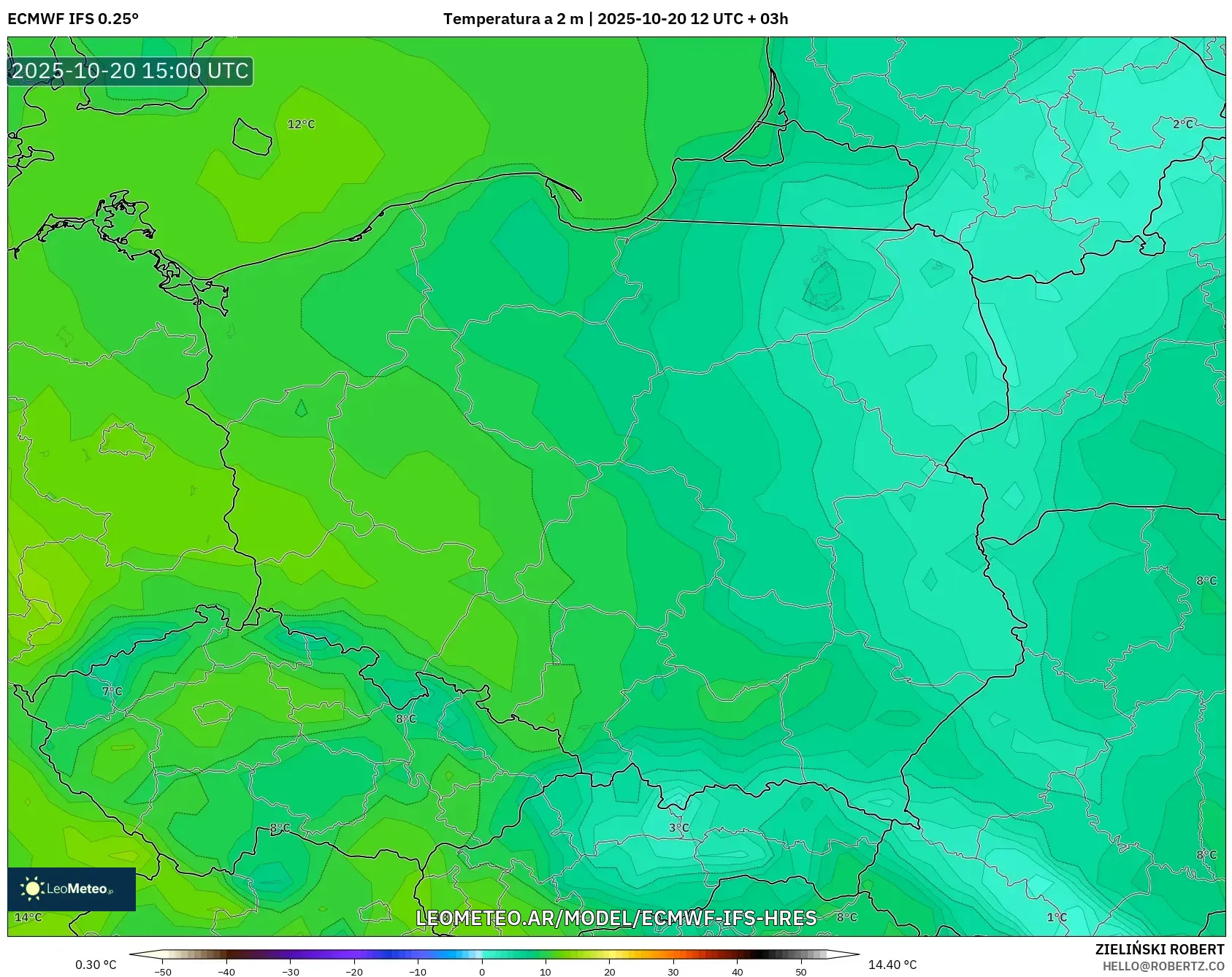 ECMWF IFS 0.25° model - Polonia, Temperatura a 2 m ECMWF IFS 0.25° model - Polonia, Temperatura a 2 m