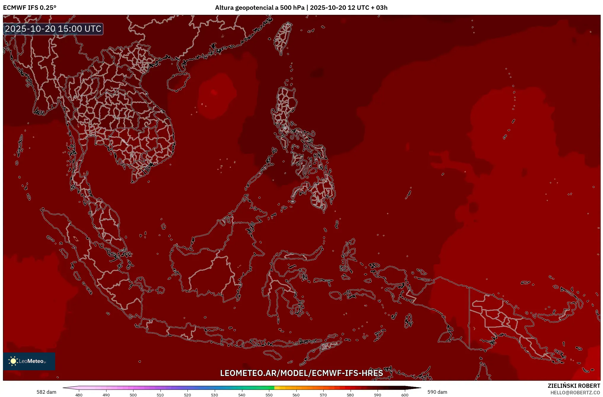 ECMWF IFS 0.25° model - Sudeste Asiático, Altura geopotencial a 500 hPa ECMWF IFS 0.25° model - Sudeste Asiático, Altura geopotencial a 500 hPa