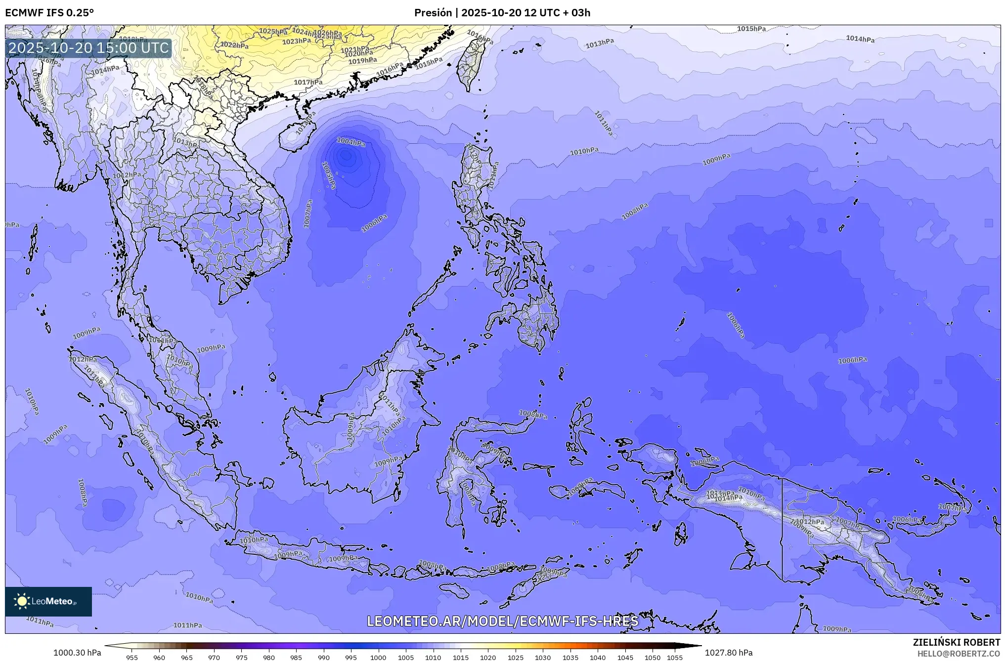ECMWF IFS 0.25° model - Sudeste Asiático, Presión ECMWF IFS 0.25° model - Sudeste Asiático, Presión