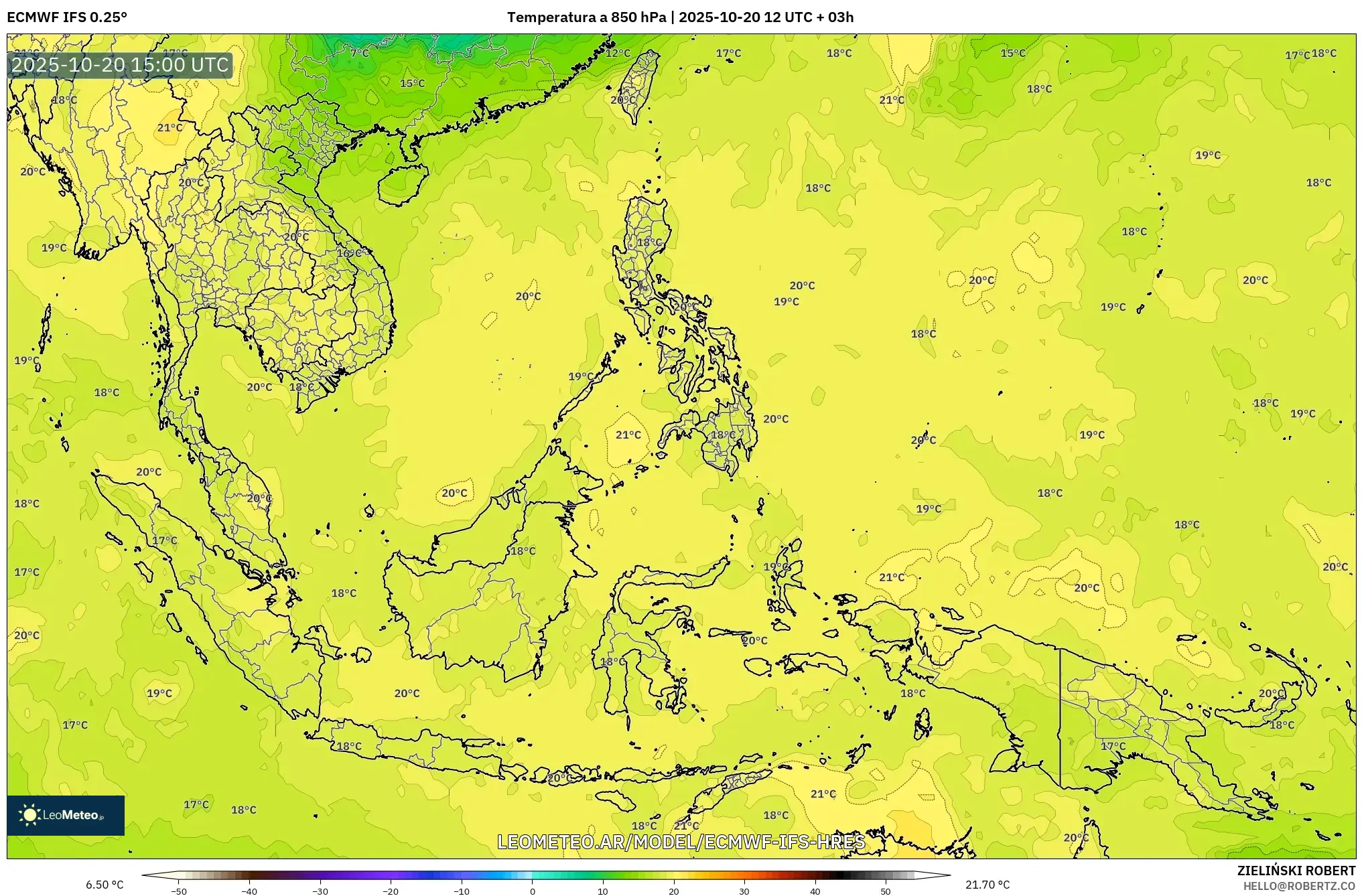 ECMWF IFS 0.25° model - Sudeste Asiático, Temperatura a 850 hPa ECMWF IFS 0.25° model - Sudeste Asiático, Temperatura a 850 hPa