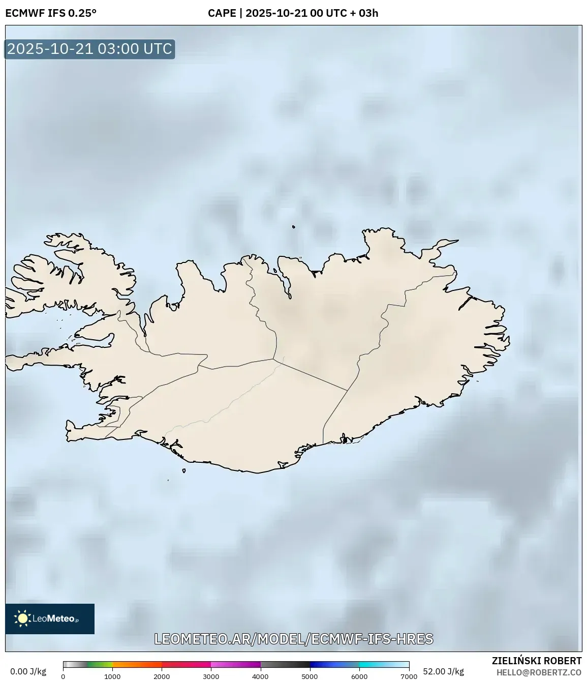 ECMWF IFS 0.25° model - Islandia, CAPE ECMWF IFS 0.25° model - Islandia, CAPE