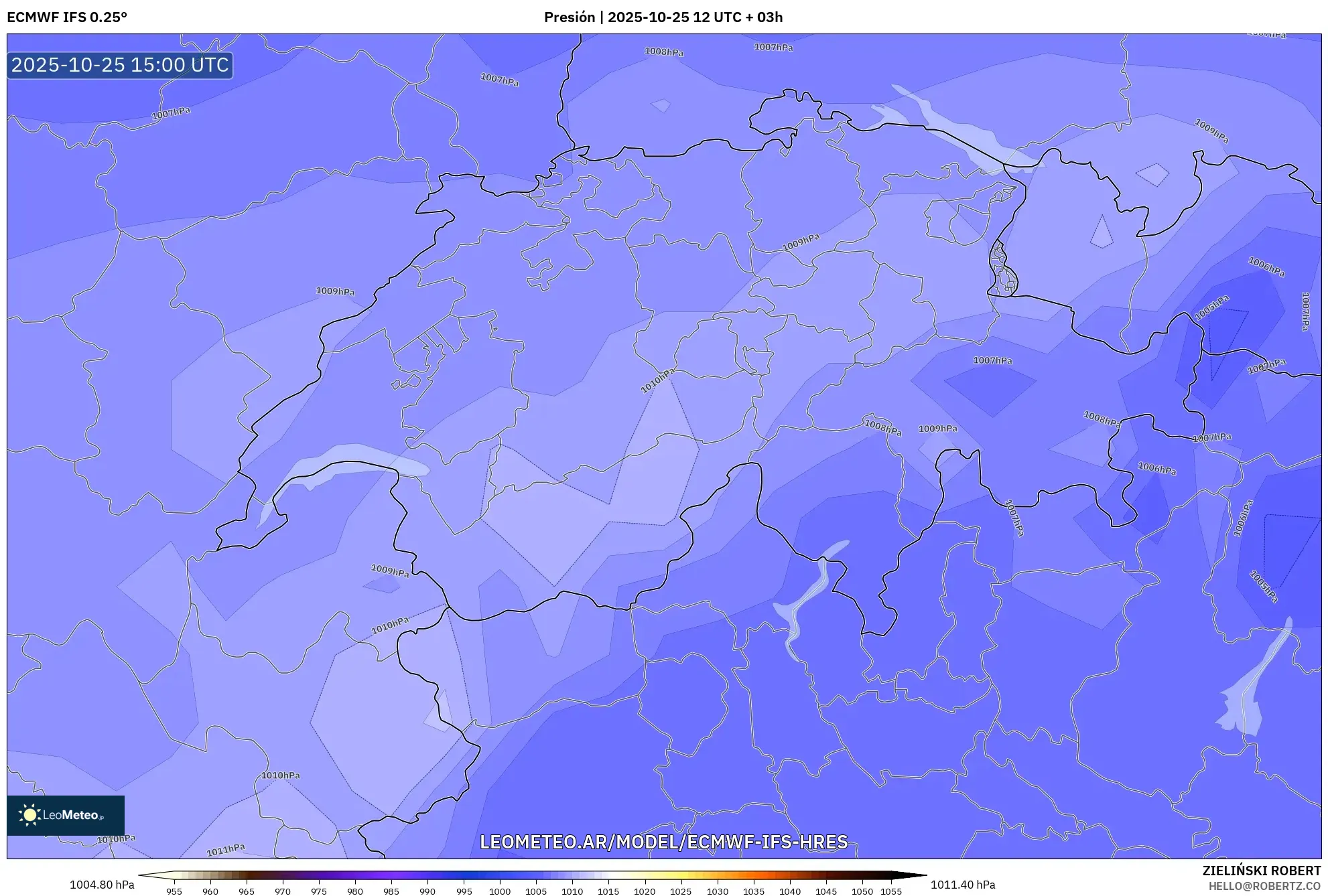 ECMWF IFS 0.25° model - Suiza, Presión ECMWF IFS 0.25° model - Suiza, Presión