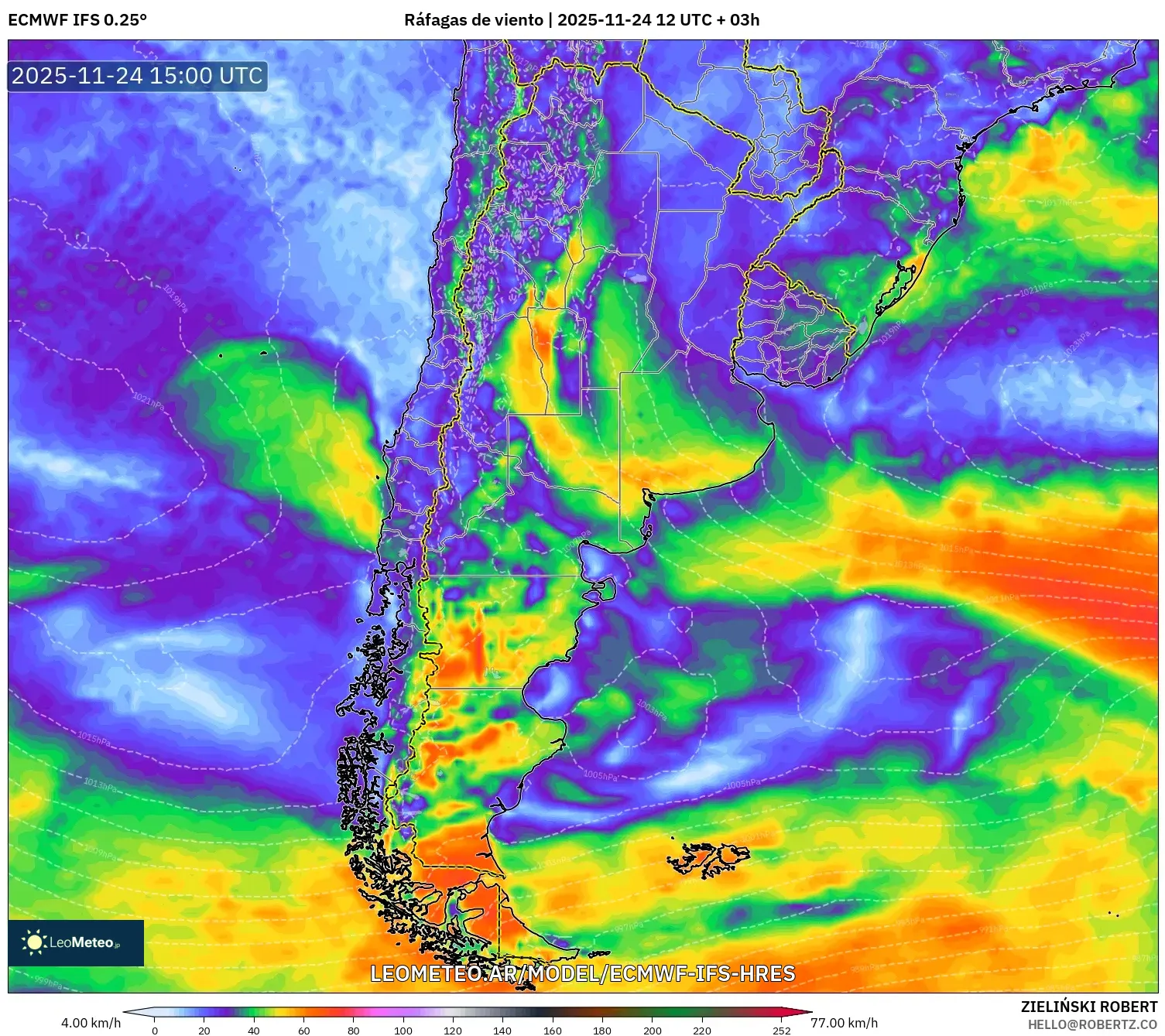 ECMWF IFS 0.25° model - Argentina, Ráfagas de viento