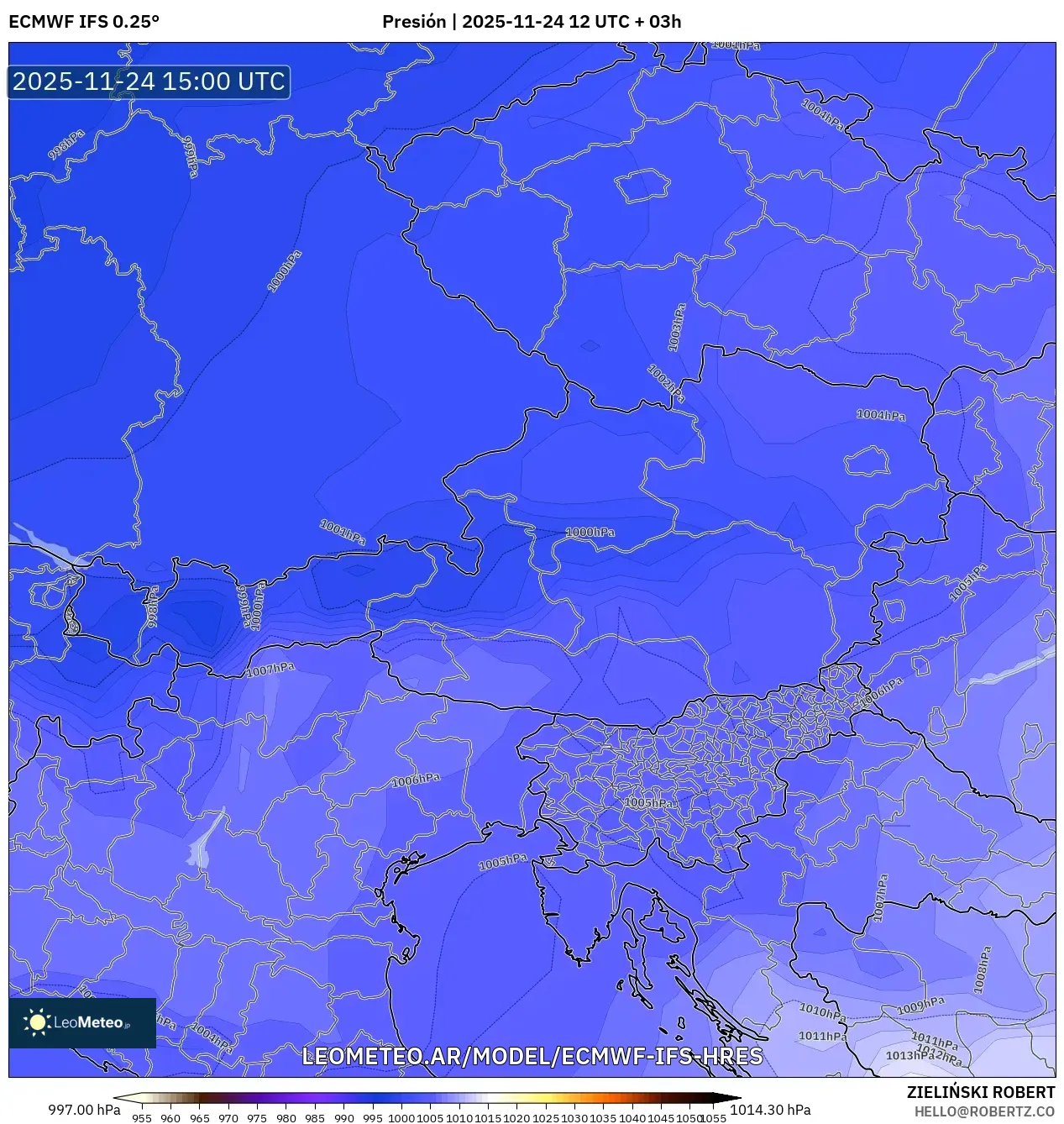 ECMWF IFS 0.25° model - Austria, Presión