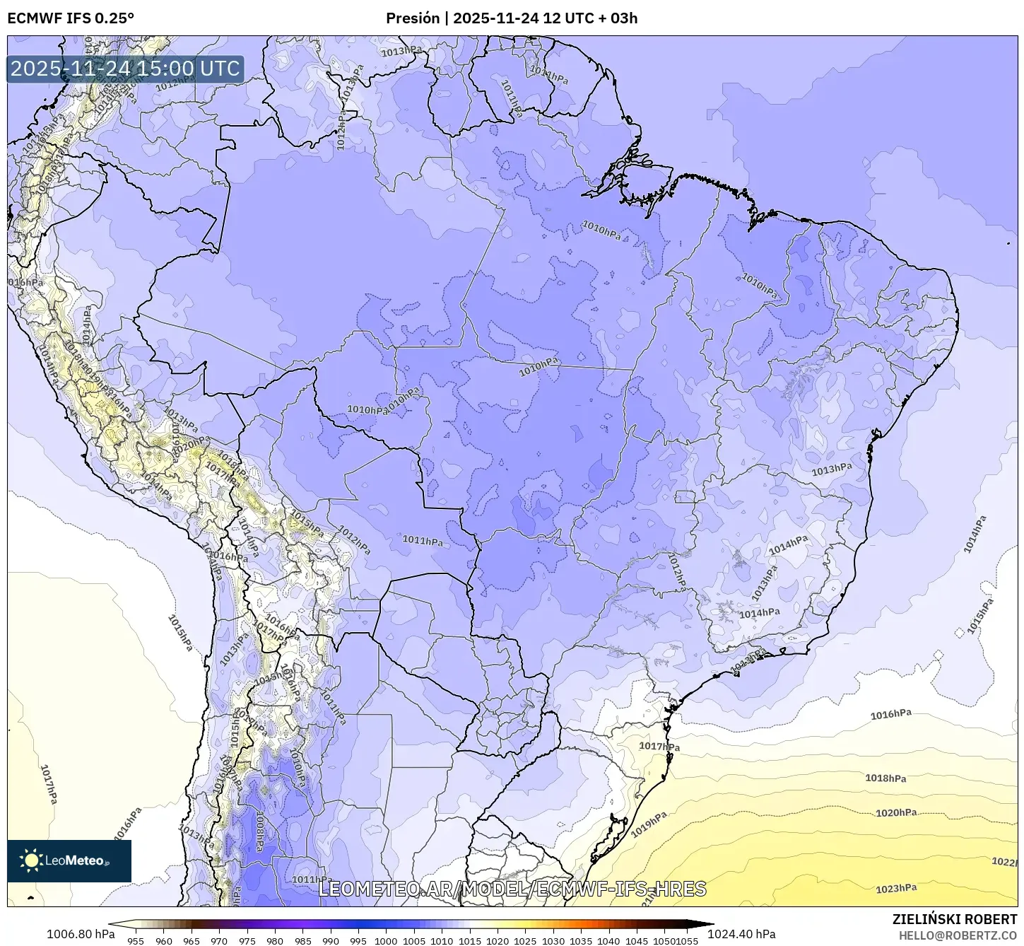 ECMWF IFS 0.25° model - Brasil, Presión