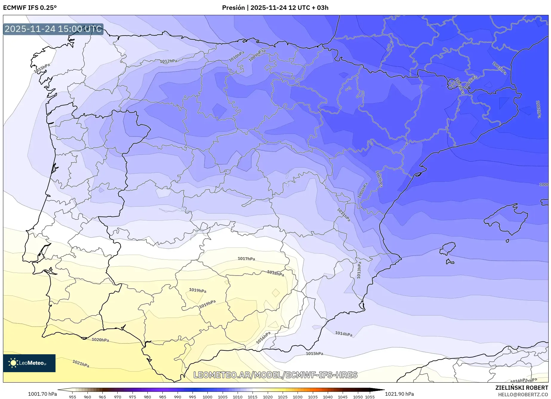 ECMWF IFS 0.25° model - España, Presión