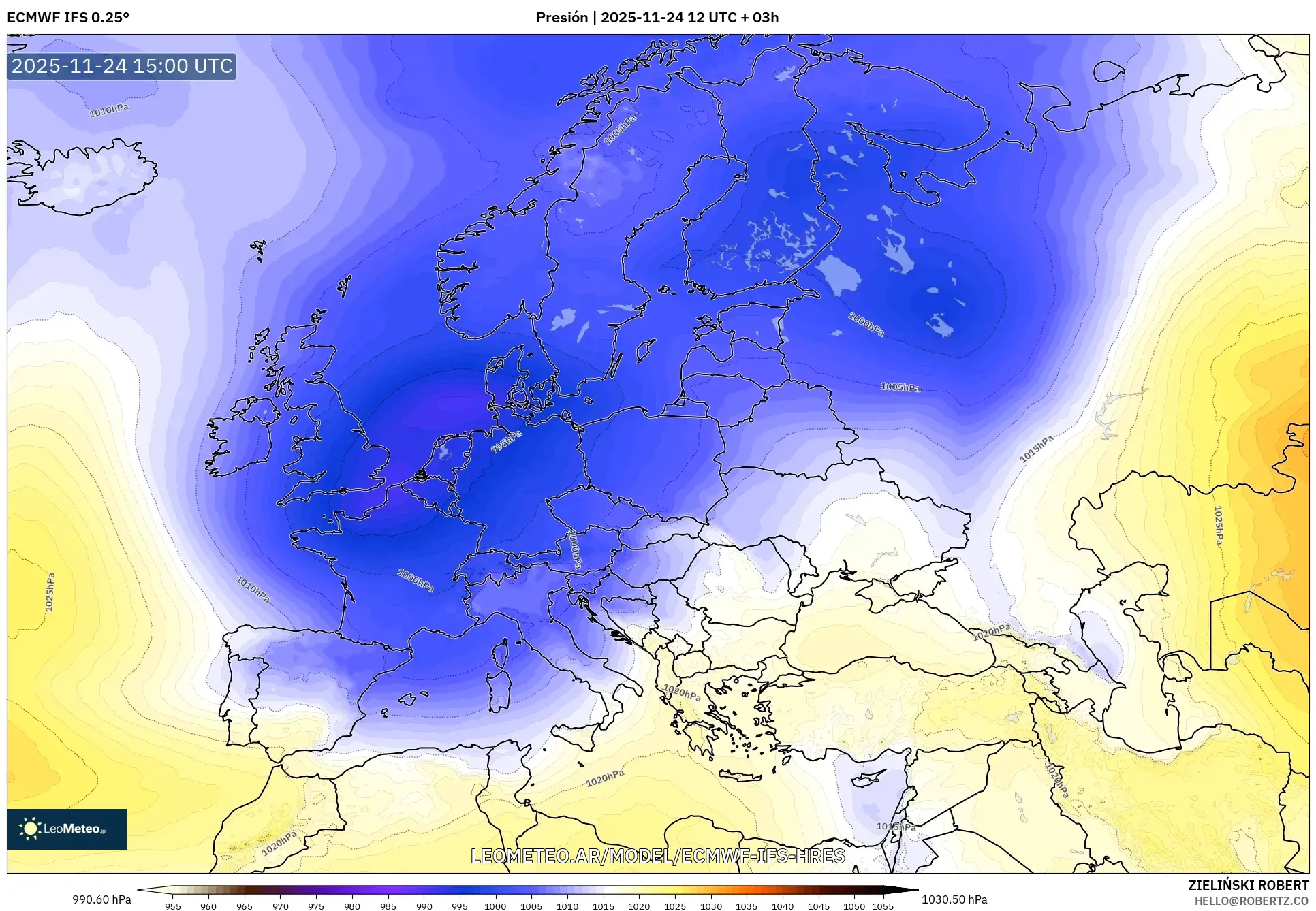 ECMWF IFS 0.25° model - Europa, Presión